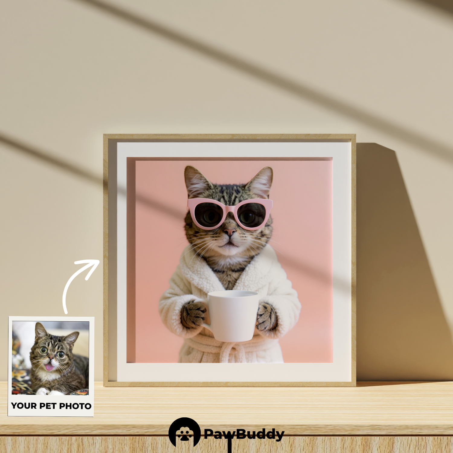 Custom Pet Poster Cozy Spa Day Portrait with Pink Background – Personalized High-Resolution Matte Print for Wall Art, Home Decor, or Unique Gifts for Pet Lovers (Frame Not Included)