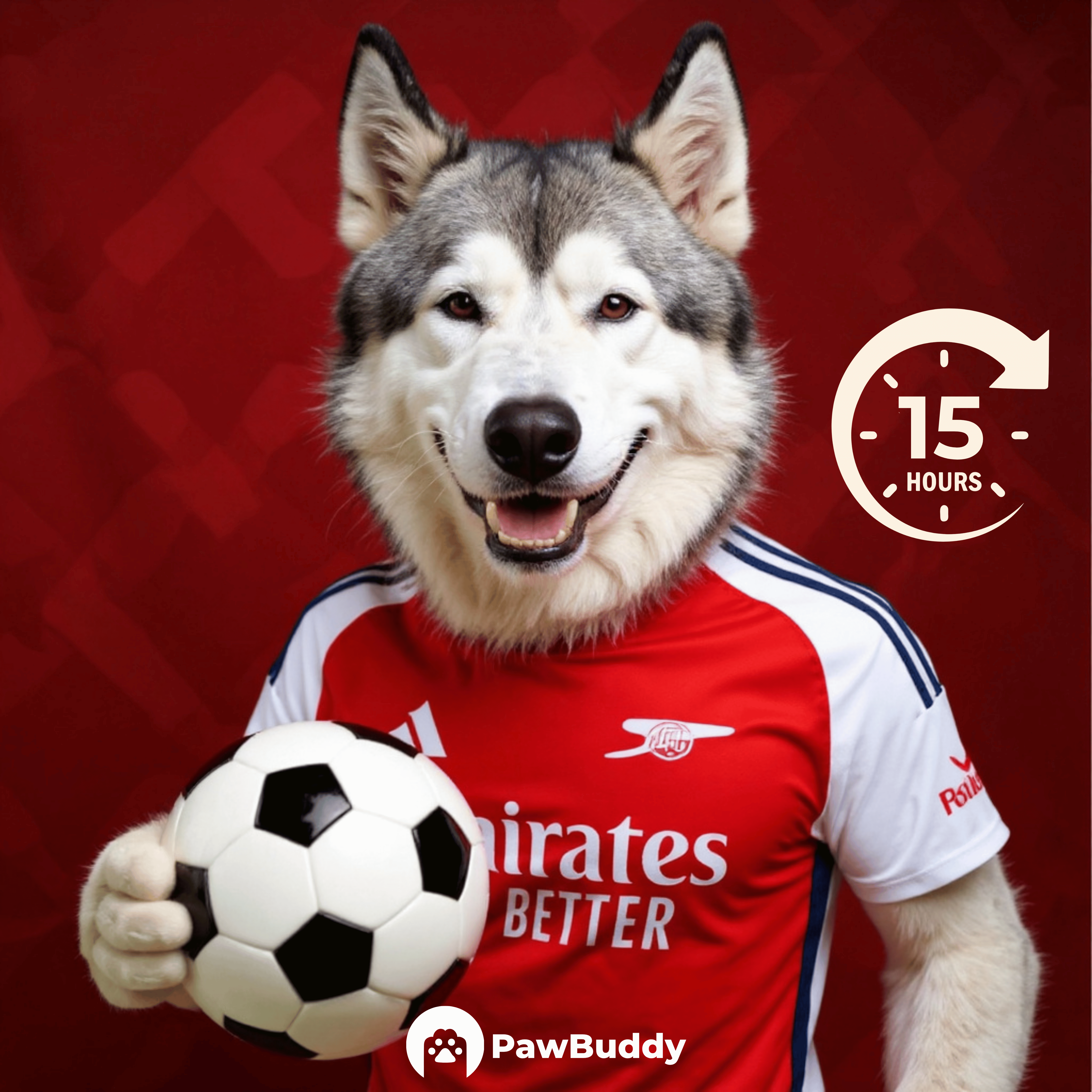 Custom Pet Portrait Crimson Velocity Soccer Style Digital Artwork – Personalized High-Resolution Artwork for Pet Lovers, Perfect for Online Sharing or as a Unique Sports-Themed Keepsake