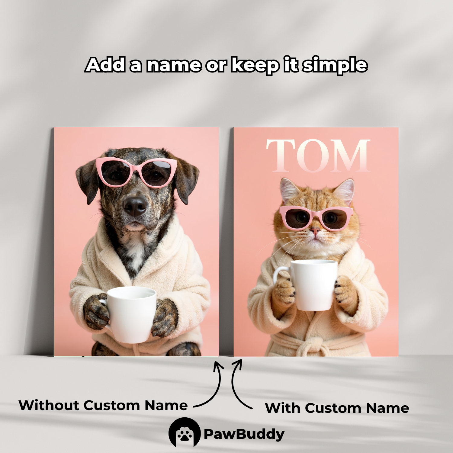 Custom Pet Poster Cozy Spa Day Portrait with Pink Background – Personalized High-Resolution Matte Print for Wall Art, Home Decor, or Unique Gifts for Pet Lovers (Frame Not Included)