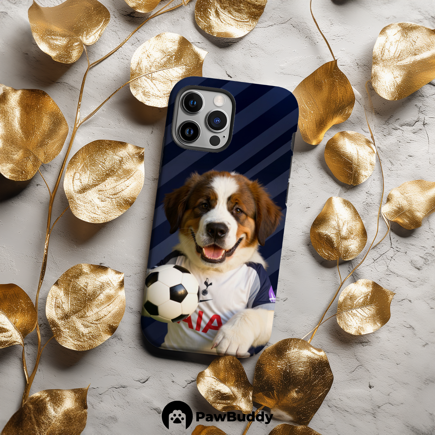 Custom Pet Phone Case for iPhone 11–17, Personalized Midnight Striker Soccer Portrait Design, Dual-Layer Shockproof PC+TPU Protective Cover with Glossy Wraparound Printing, Unique Gift for Pet Lovers