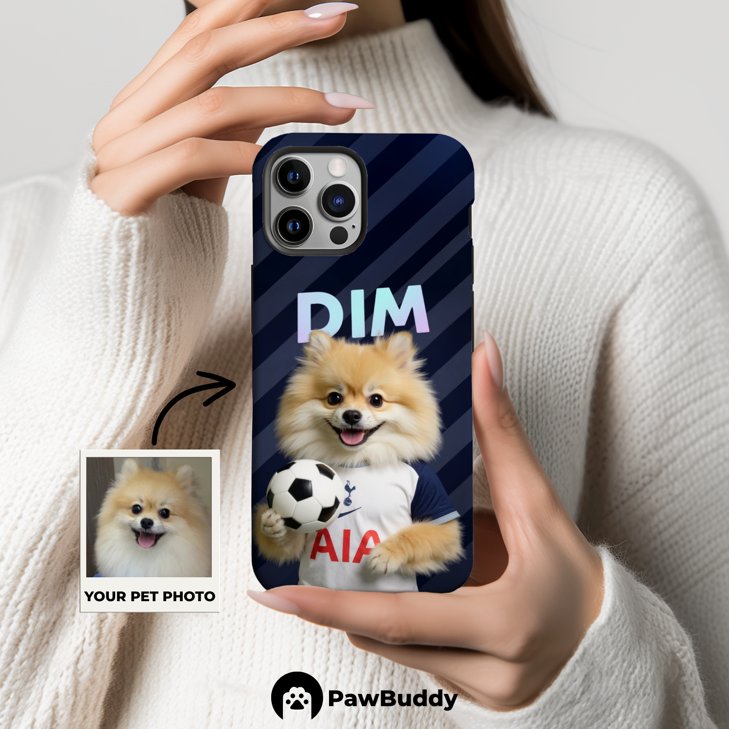 Custom Pet Phone Case for iPhone 11–17, Personalized Midnight Striker Soccer Portrait Design, Dual-Layer Shockproof PC+TPU Protective Cover with Glossy Wraparound Printing, Unique Gift for Pet Lovers