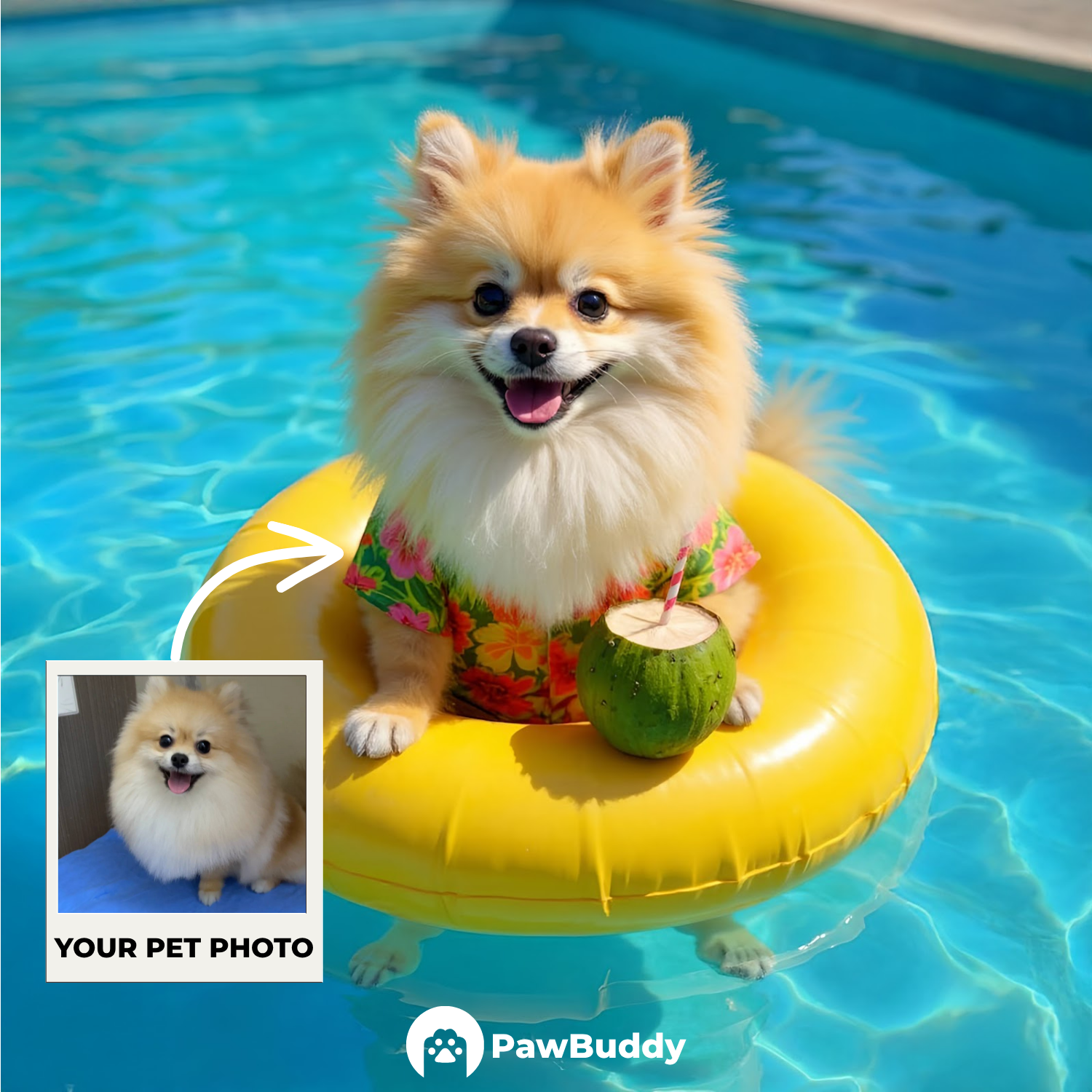 Custom Pet Portrait Summer Splash Pool Style Digital Artwork - Personalized High-Resolution Artwork for Pet Lovers, Perfect for Online Sharing or as a Unique Vacation-Themed Keepsake