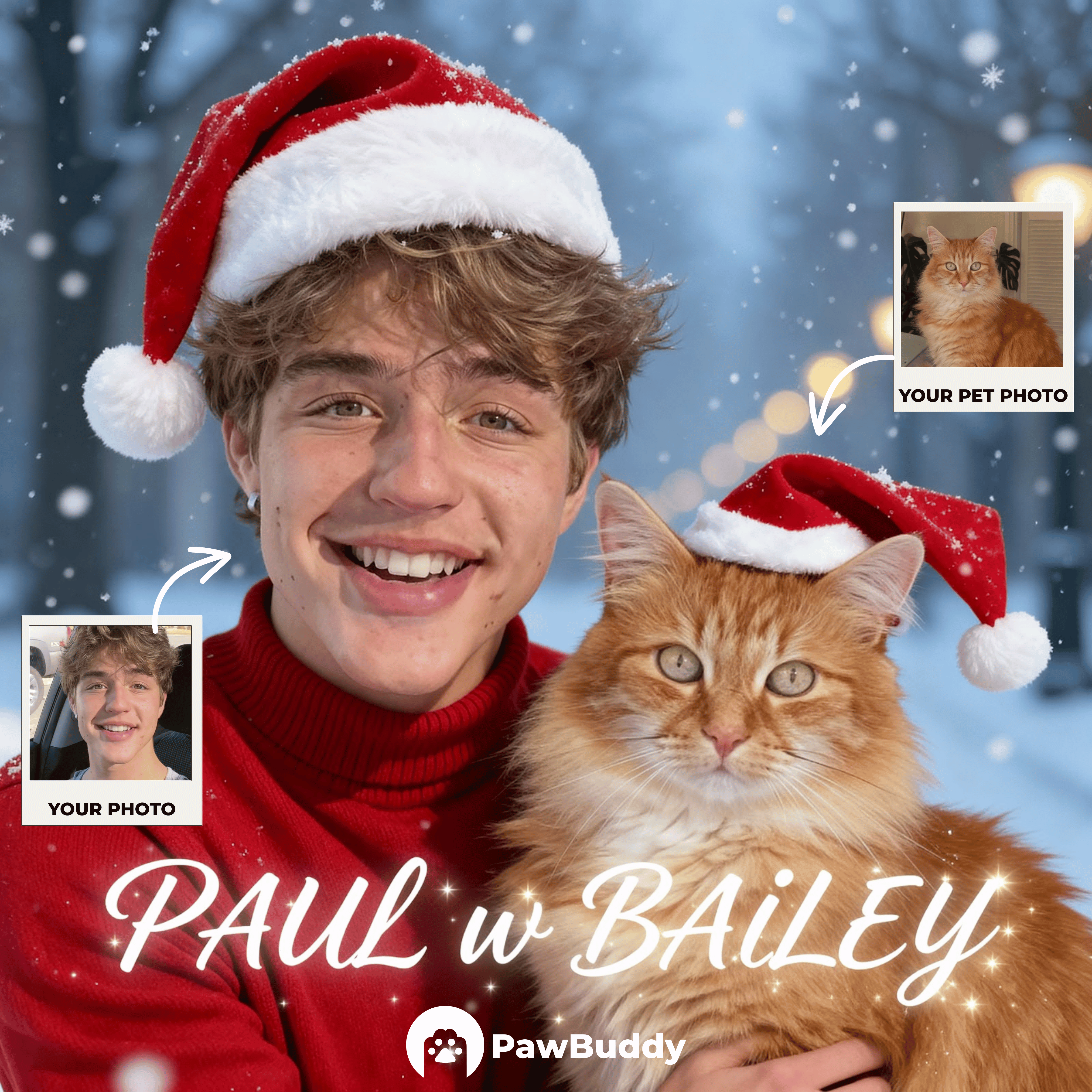 Custom Human & Pet Portrait Merry Christmas Digital Artwork - Personalized High Resolution Artwork for Pet Lovers, Perfect for Online Sharing or as a Heartwarming Holiday Keepsake