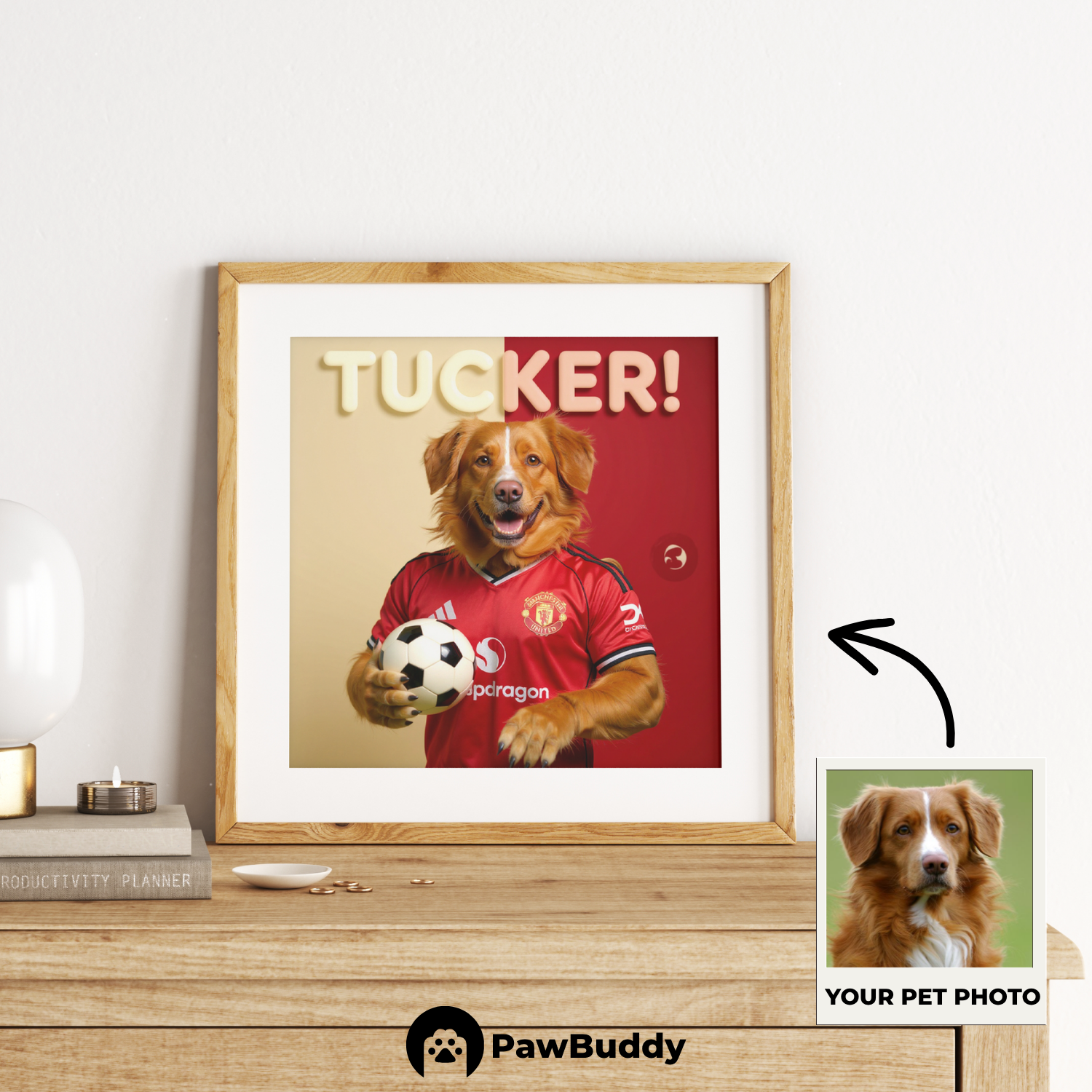 Custom Pet Poster Red Champion Football Portrait – Personalized High-Resolution Matte Print for Wall Art, Home Decor, or Unique Gifts for Pet Lovers (Frame Not Included)