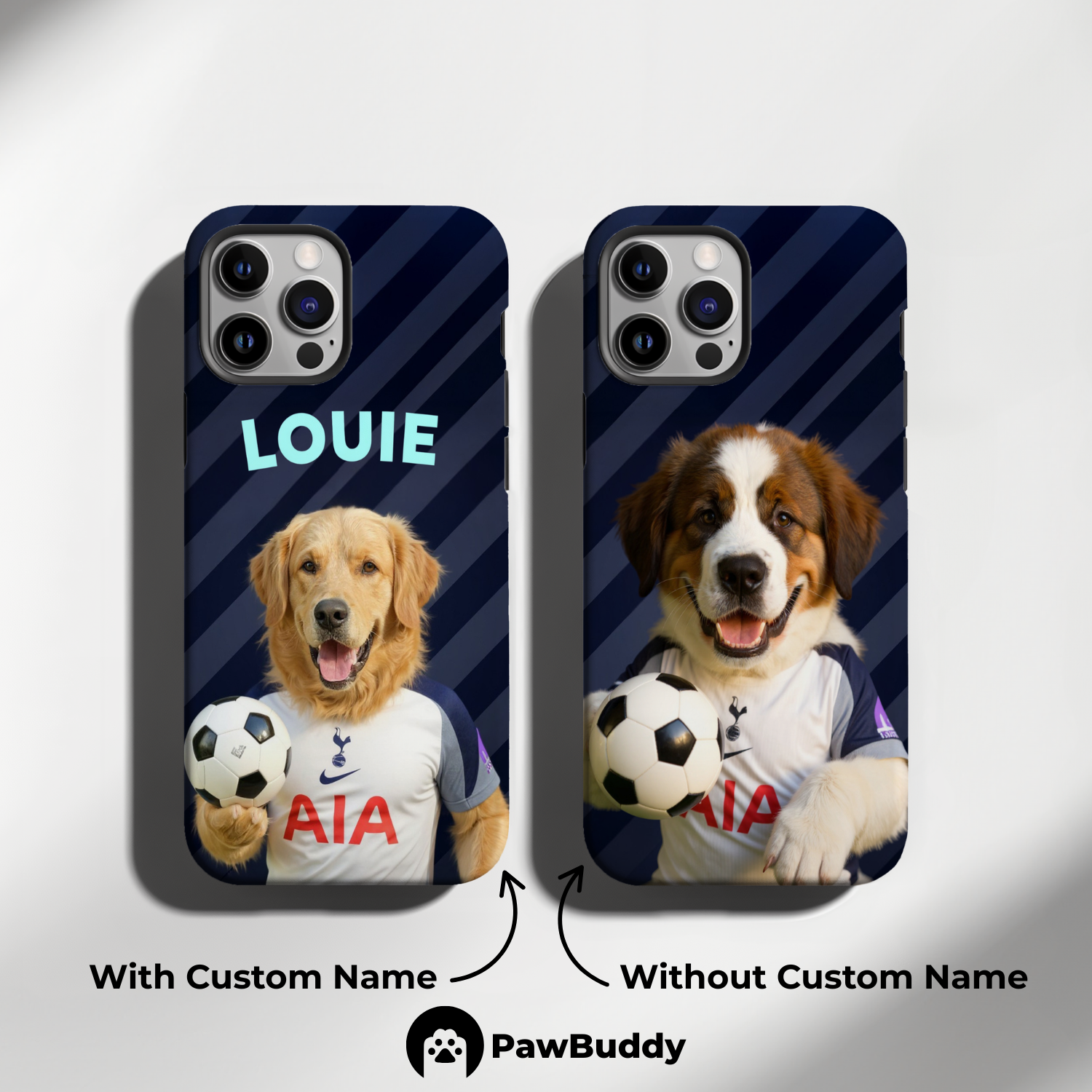Custom Pet Phone Case for iPhone 11–17, Personalized Midnight Striker Soccer Portrait Design, Dual-Layer Shockproof PC+TPU Protective Cover with Glossy Wraparound Printing, Unique Gift for Pet Lovers