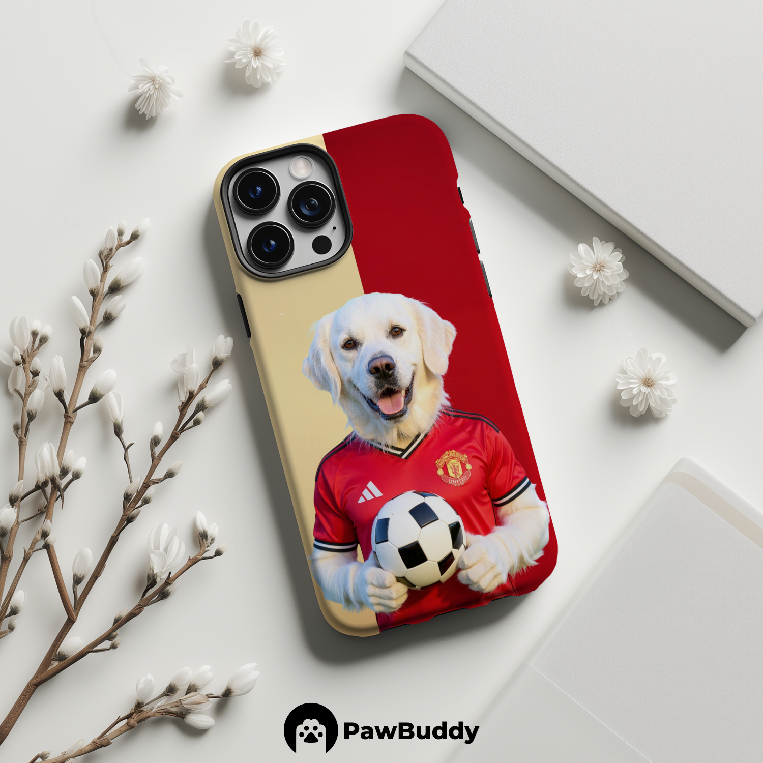 Custom Pet Phone Case for iPhone 11–17, Personalized Scarlet Legacy Soccer Portrait Design, Dual-Layer Shockproof PC+TPU Protective Cover with Glossy Wraparound Printing, Unique Gift for Pet Lovers