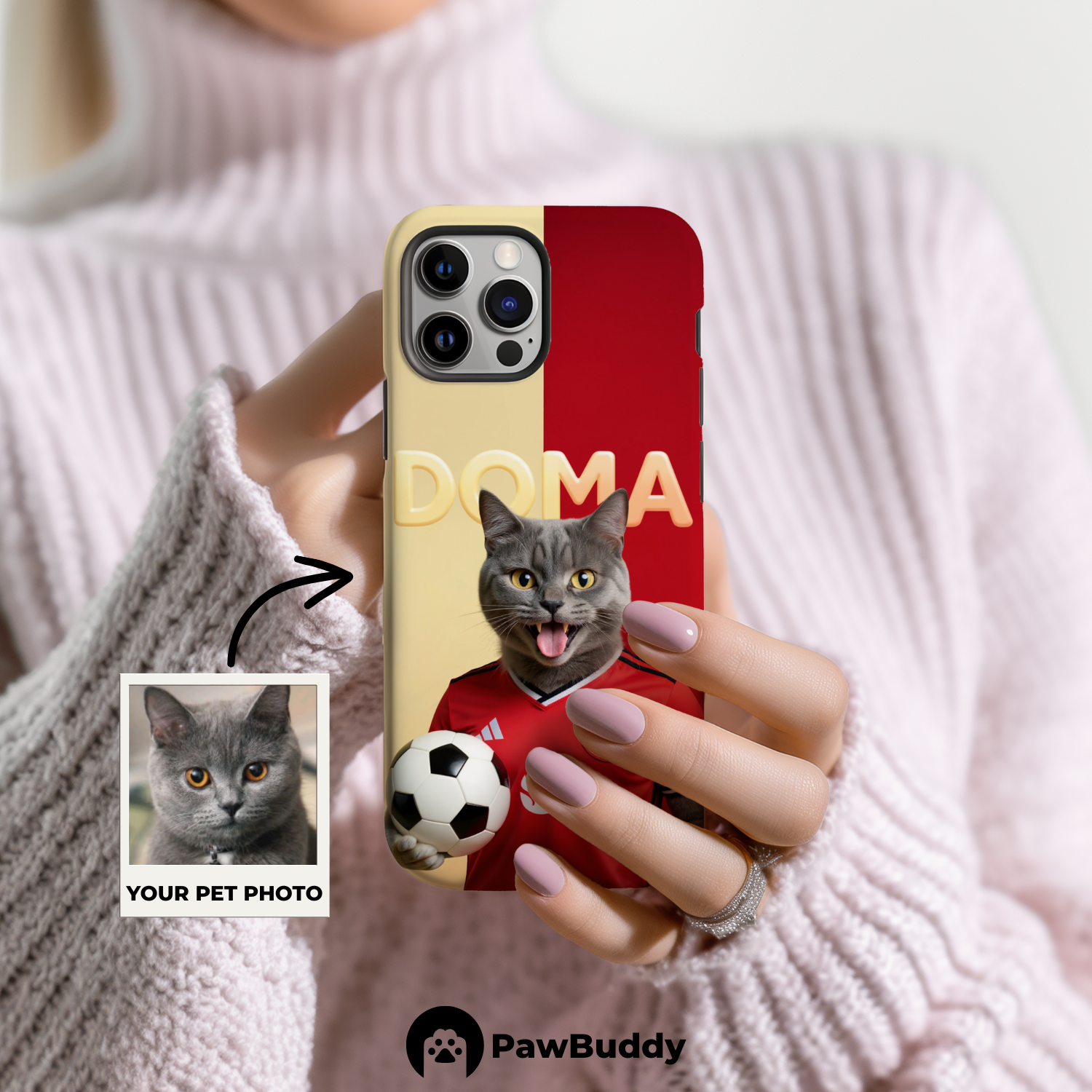 Custom Pet Phone Case for iPhone 11–17, Personalized Scarlet Legacy Soccer Portrait Design, Dual-Layer Shockproof PC+TPU Protective Cover with Glossy Wraparound Printing, Unique Gift for Pet Lovers