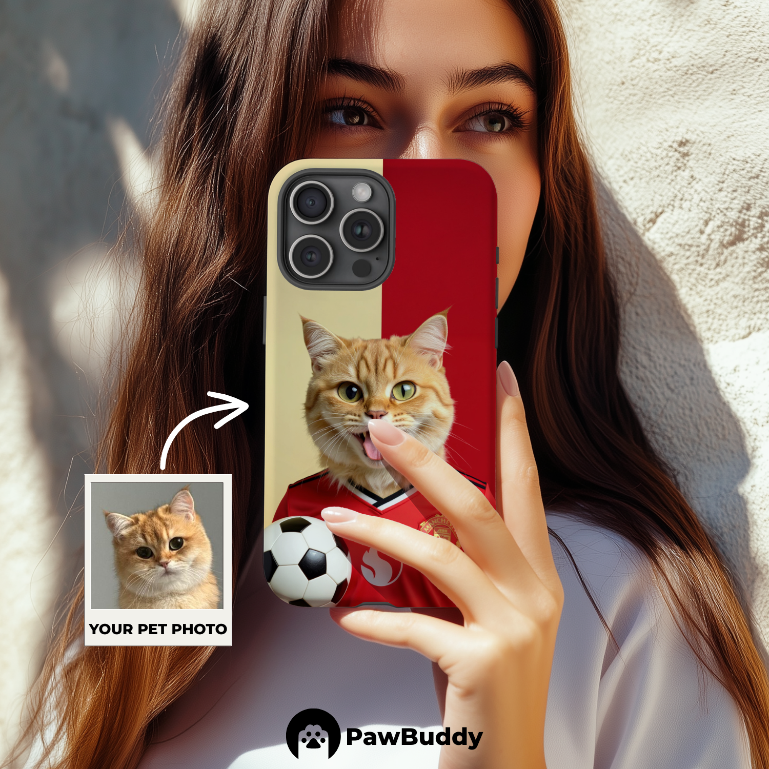Custom Pet Phone Case for iPhone 11–17, Personalized Scarlet Legacy Soccer Portrait Design, Dual-Layer Shockproof PC+TPU Protective Cover with Glossy Wraparound Printing, Unique Gift for Pet Lovers