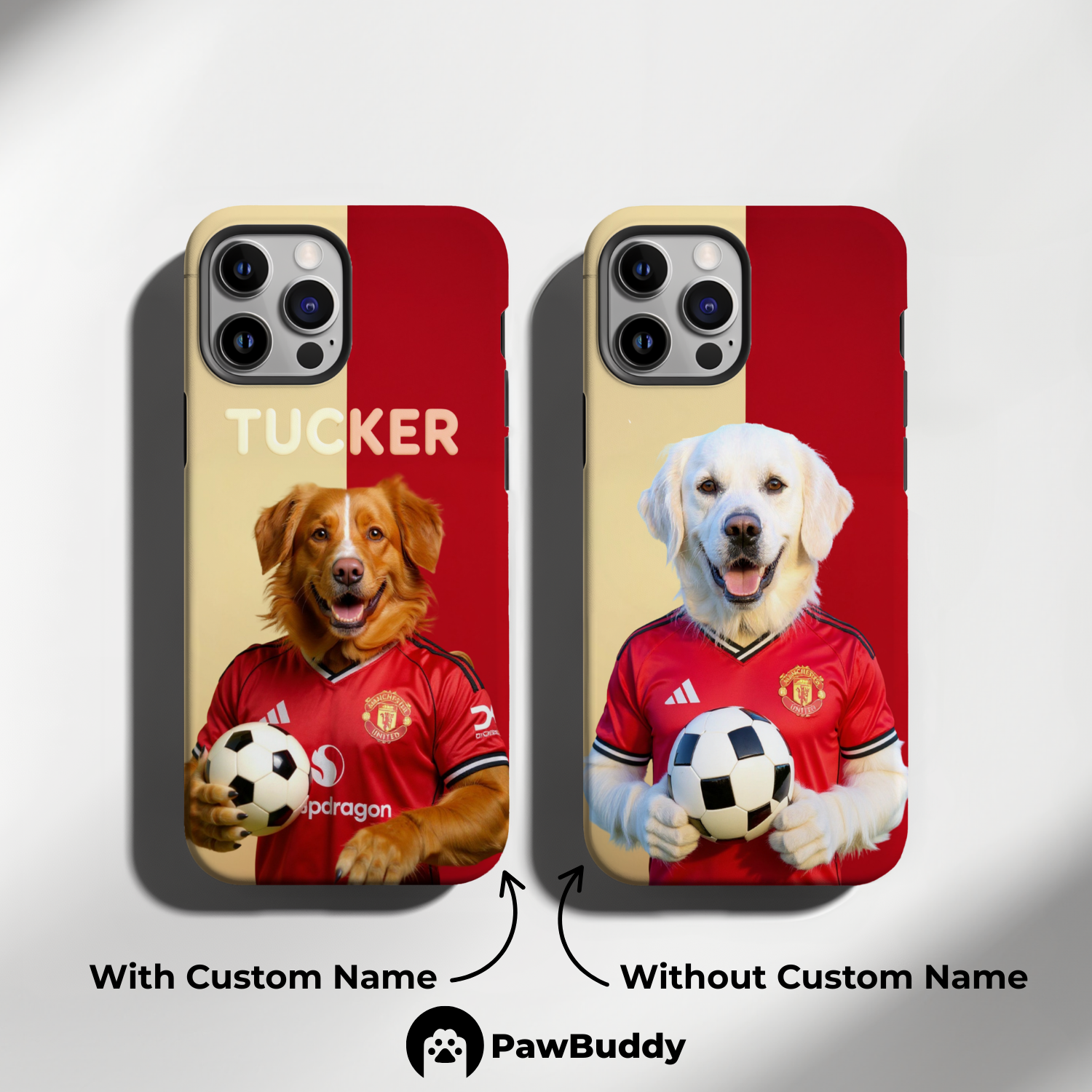 Custom Pet Phone Case for iPhone 11–17, Personalized Scarlet Legacy Soccer Portrait Design, Dual-Layer Shockproof PC+TPU Protective Cover with Glossy Wraparound Printing, Unique Gift for Pet Lovers