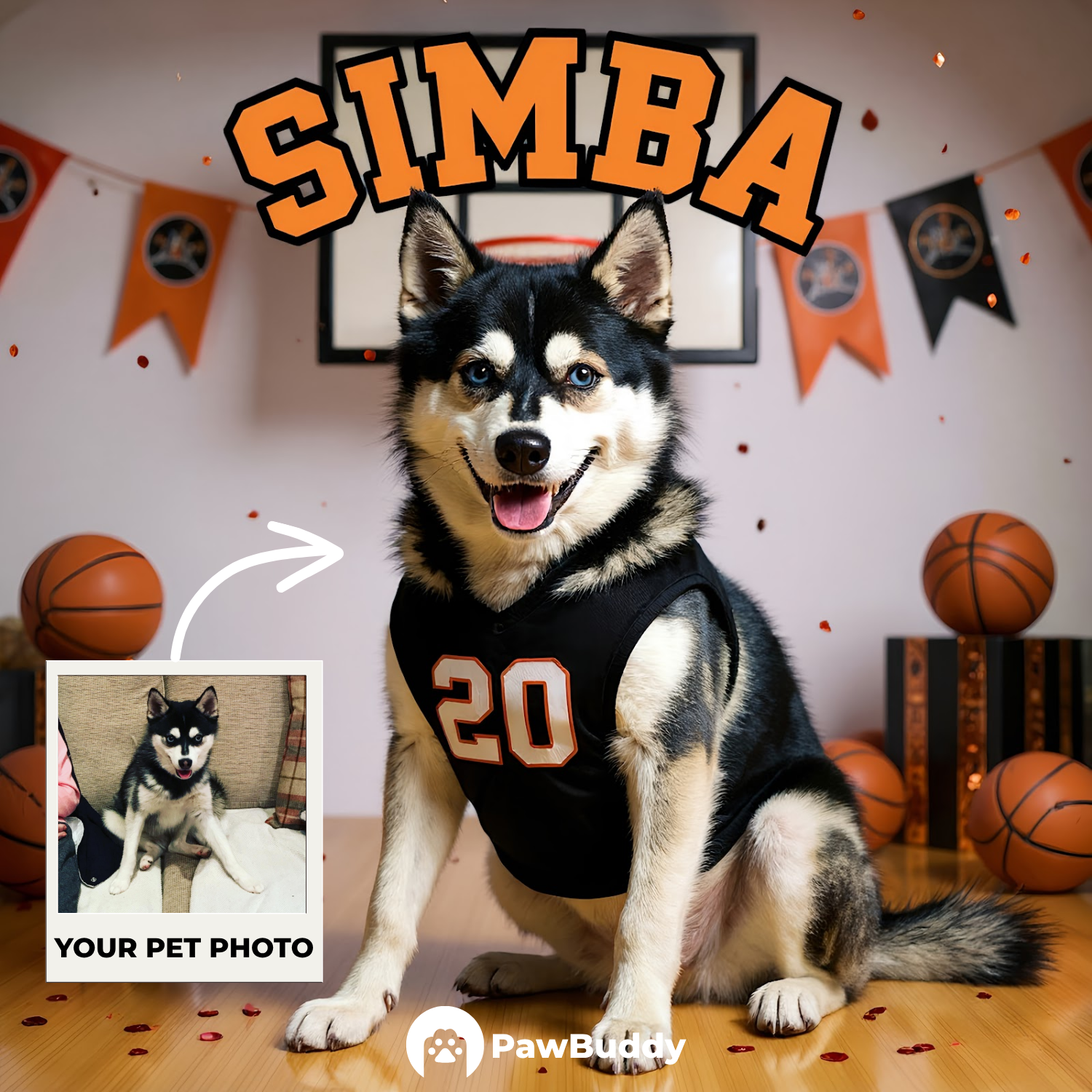 Custom Pet Portrait Basketball MVP Digital Artwork - Personalized High-Resolution Artwork for Pet Lovers, Perfect for Online Sharing or as a Unique Sport-Themed Keepsake
