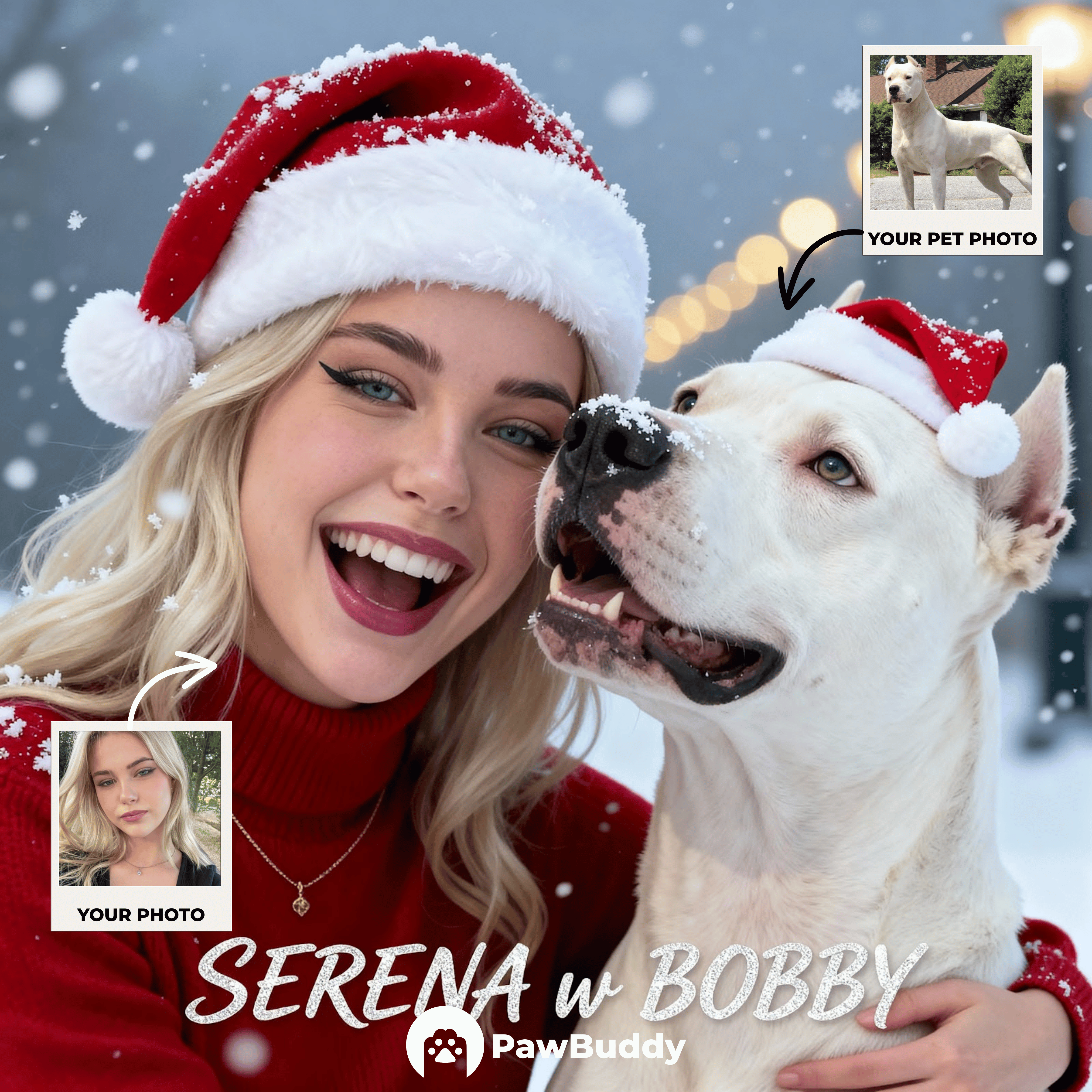Custom Human & Pet Portrait Merry Christmas Digital Artwork - Personalized High Resolution Artwork for Pet Lovers, Perfect for Online Sharing or as a Heartwarming Holiday Keepsake