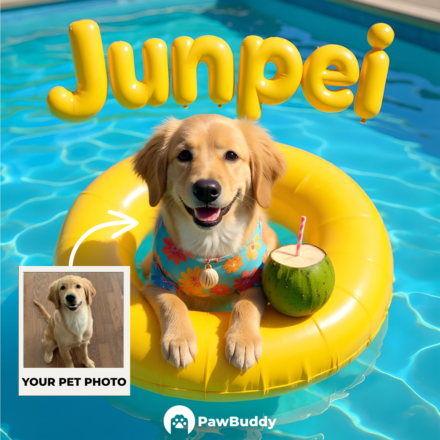 Custom Pet Portrait Summer Splash Pool Style Digital Artwork - Personalized High-Resolution Artwork for Pet Lovers, Perfect for Online Sharing or as a Unique Vacation-Themed Keepsake