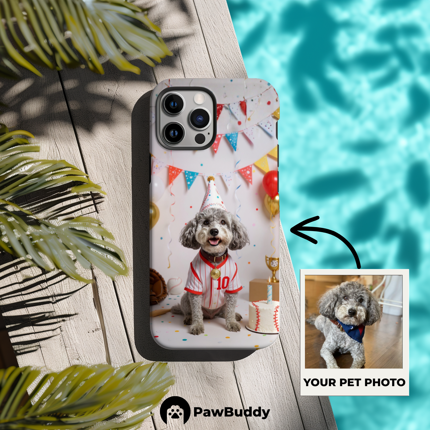 Custom Pet Phone Case for iPhone 11–17, Personalized Baseball Birthday Celebration Red and White Studio Design with Cake and Ball Decor, Dual-Layer Shockproof PC+TPU Protective Cover with Glossy Wraparound Printing, Unique Gift for Pet Lovers