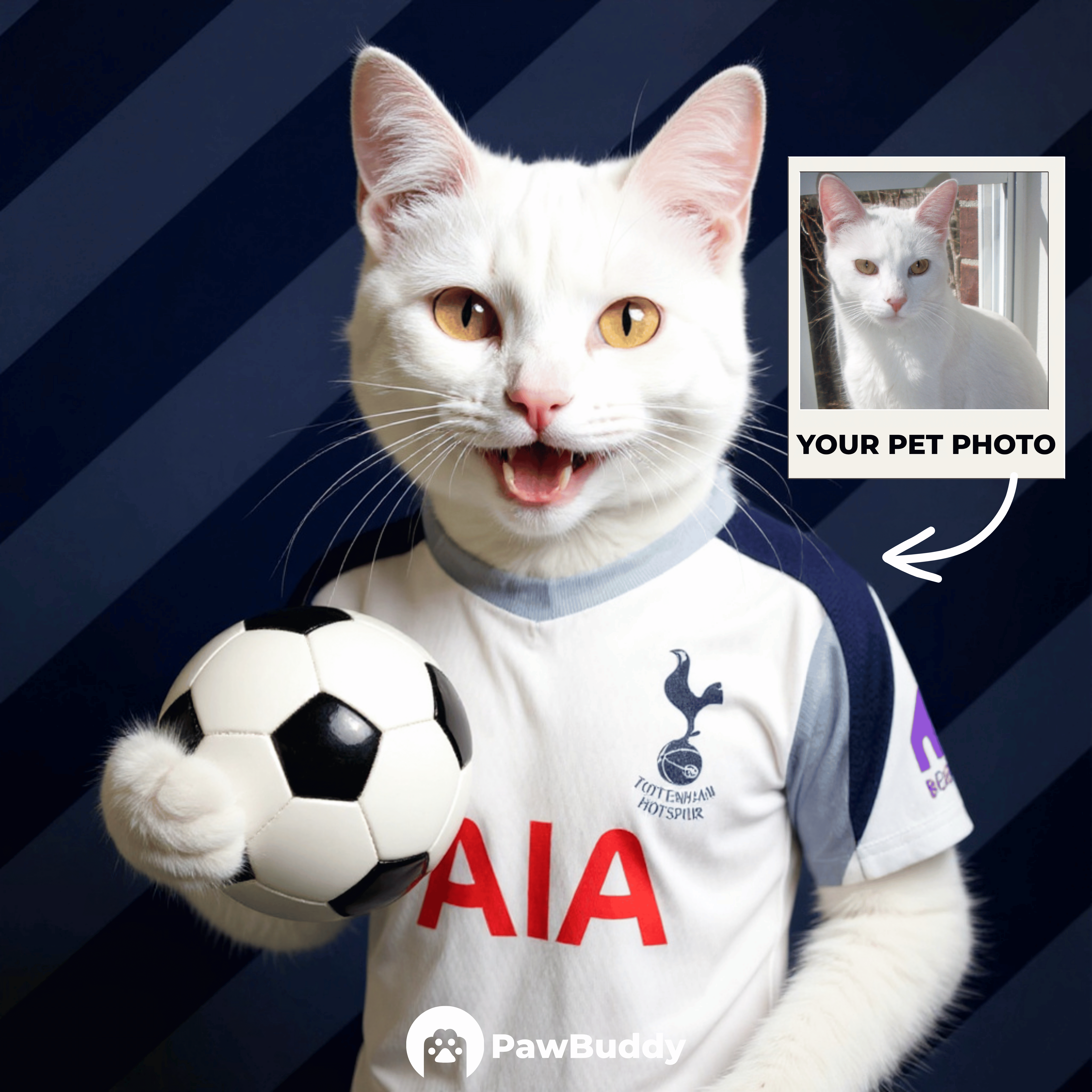 Custom Pet Portrait White Spirit Precision Soccer Style Digital Artwork - Personalized High-Resolution Artwork for Pet Lovers, Perfect for Online Sharing or as a Unique Sports Themed Keepsake