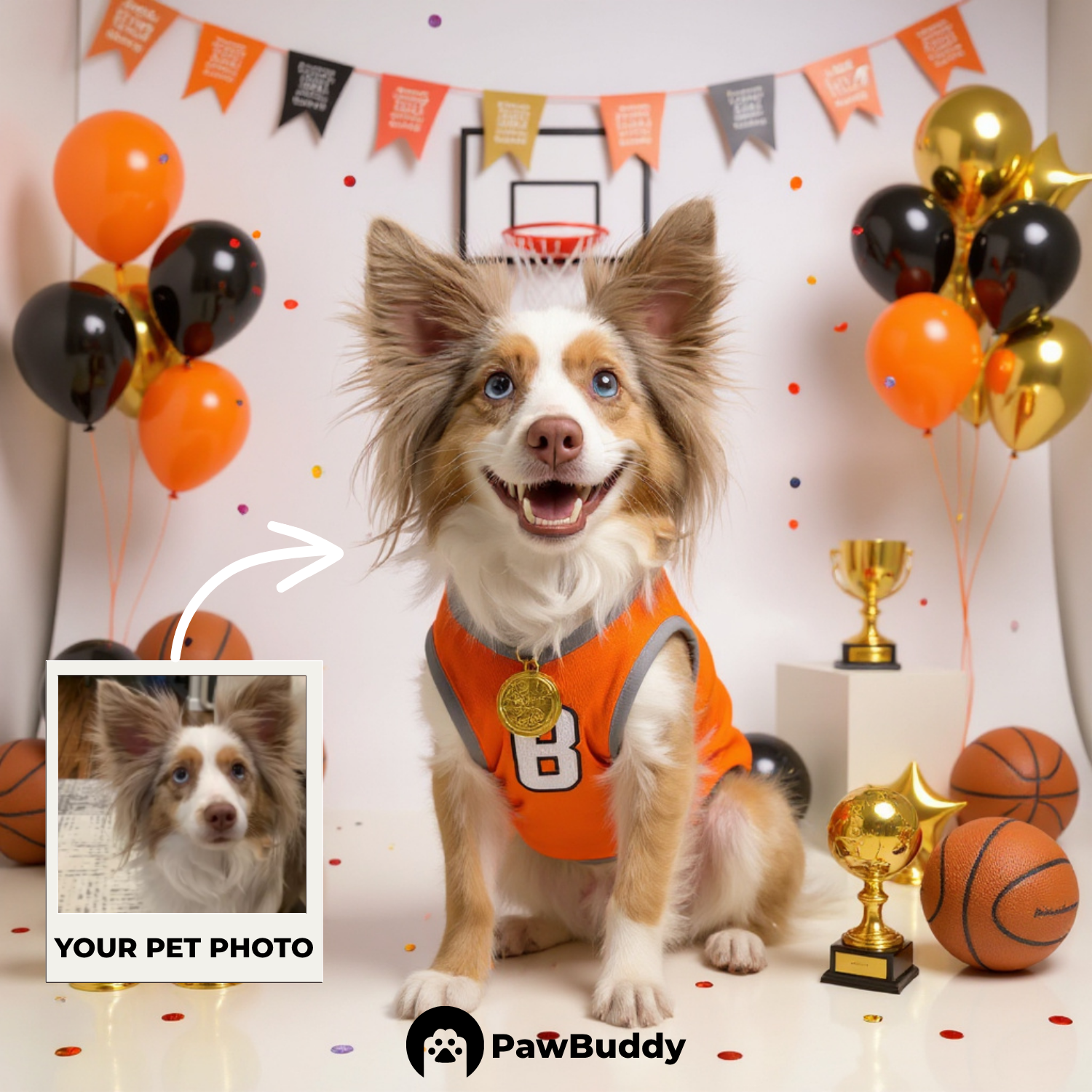 Custom Pet Portrait Basketball MVP Digital Artwork - Personalized High-Resolution Artwork for Pet Lovers, Perfect for Online Sharing or as a Unique Sport-Themed Keepsake
