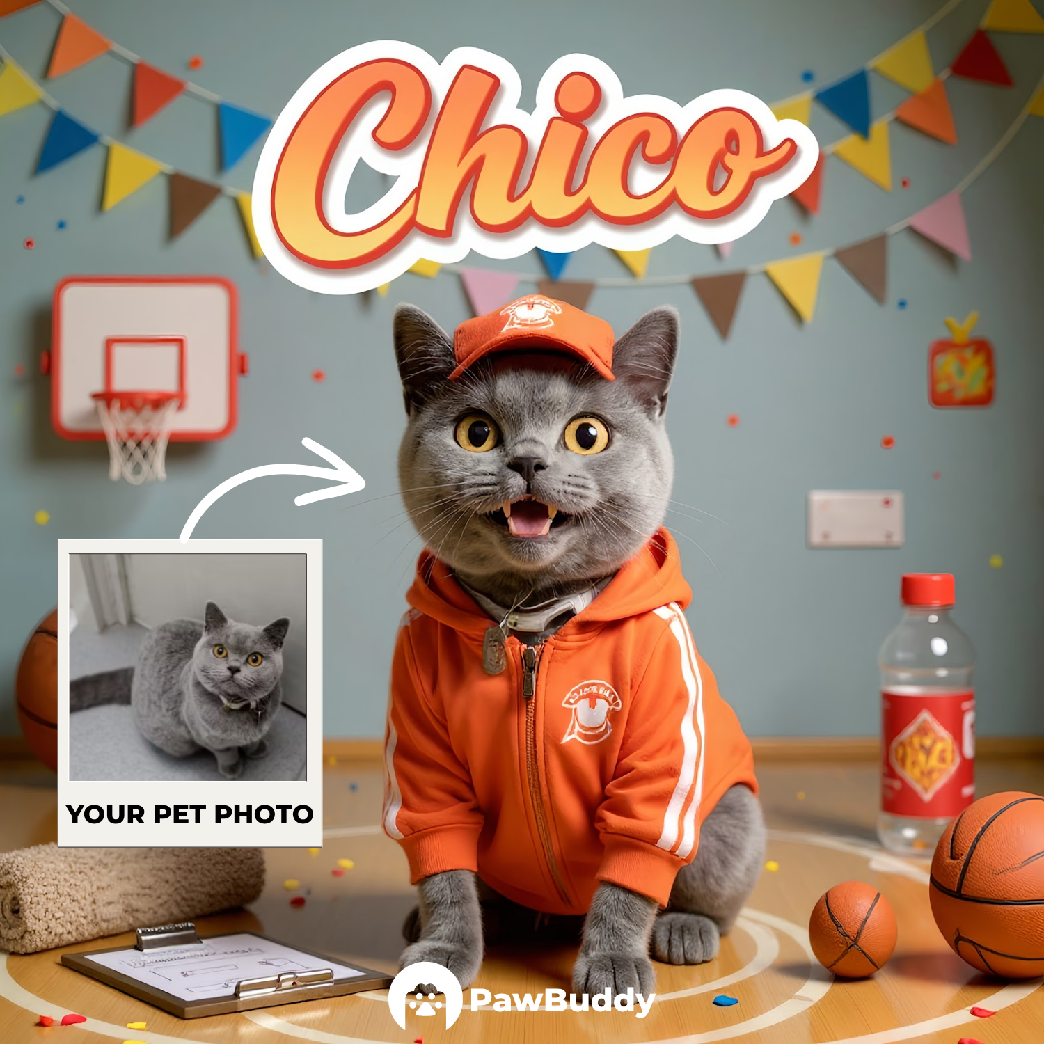 Custom Pet Portrait Basketball MVP Digital Artwork - Personalized High-Resolution Artwork for Pet Lovers, Perfect for Online Sharing or as a Unique Sport-Themed Keepsake