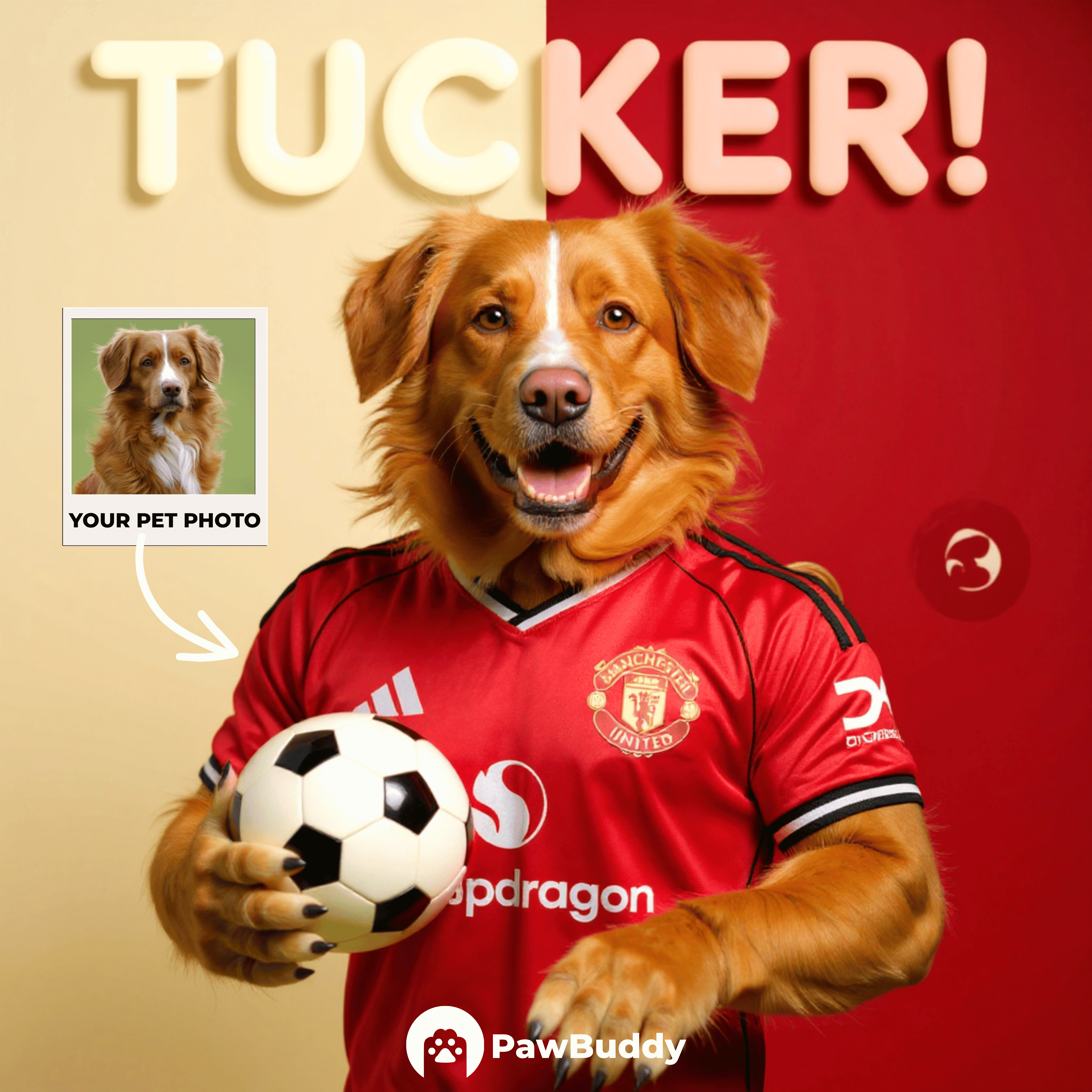 Custom Pet Portrait Crimson Glory Football Style Digital Artwork - Personalized High Resolution Artwork for Pet Lovers, Perfect for Online Sharing or as a Unique Sports Themed Keepsake
