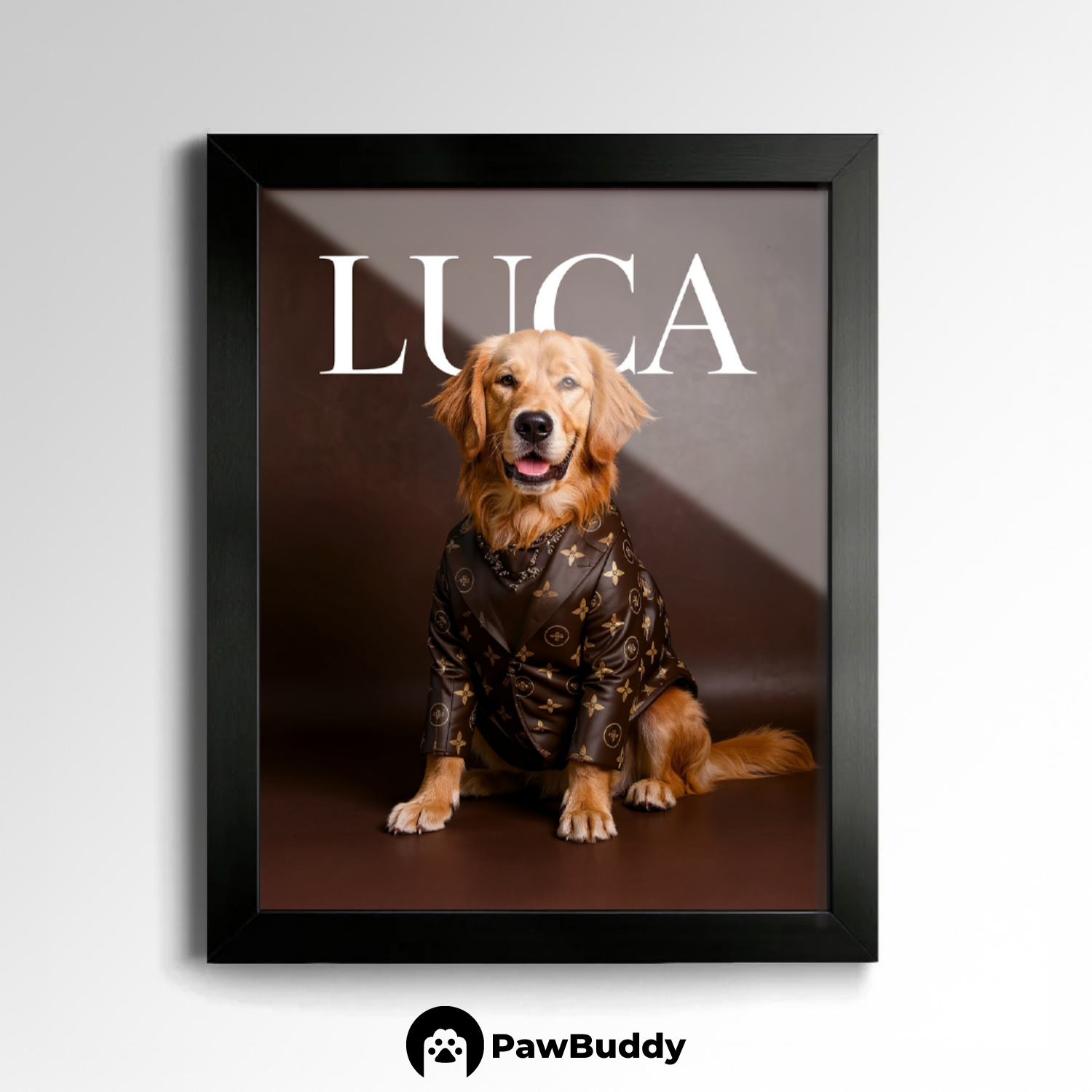 Custom Pet Poster Warm Amber Classic Portrait – Personalized High-Resolution Matte Print for Wall Art, Home Decor, or Unique Luxury-Inspired Gifts for Pet Lovers (Frame Not Included)