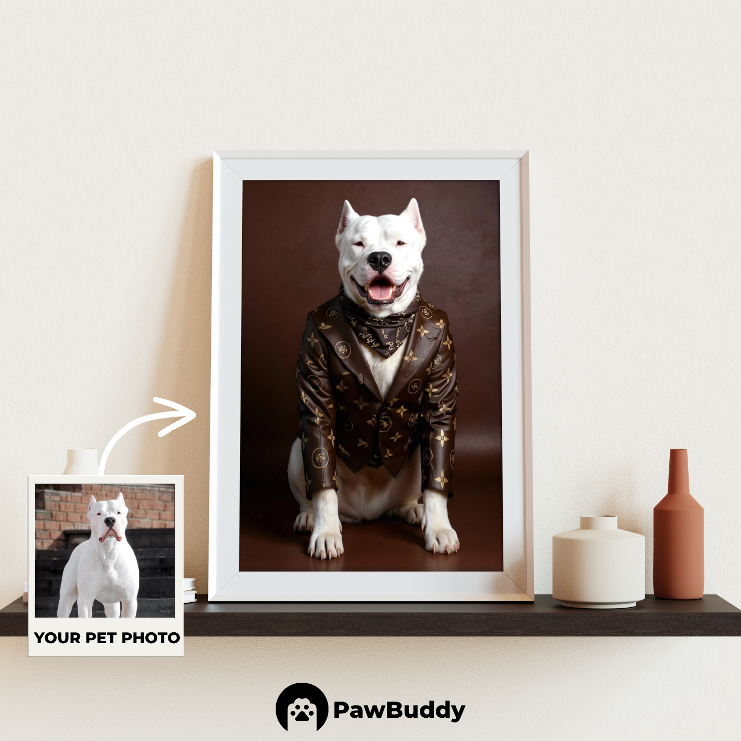 Custom Pet Poster Warm Amber Classic Portrait – Personalized High-Resolution Matte Print for Wall Art, Home Decor, or Unique Luxury-Inspired Gifts for Pet Lovers (Frame Not Included)