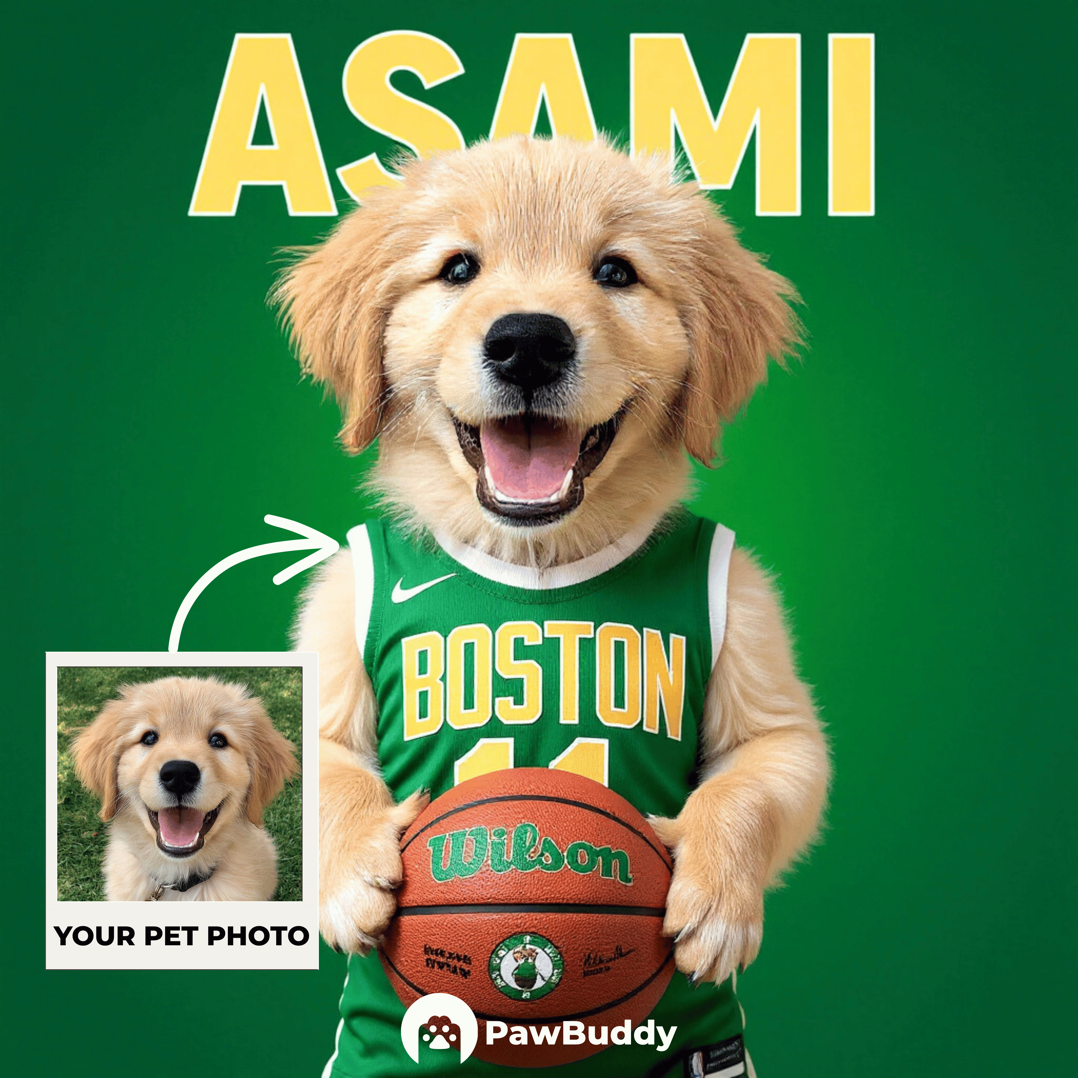 Custom Pet Portrait Emerald Spirit Basketball Style Digital Artwork – Personalized High-Resolution Artwork for Pet Lovers, Perfect for Online Sharing or as a Unique Sports-Themed Keepsake