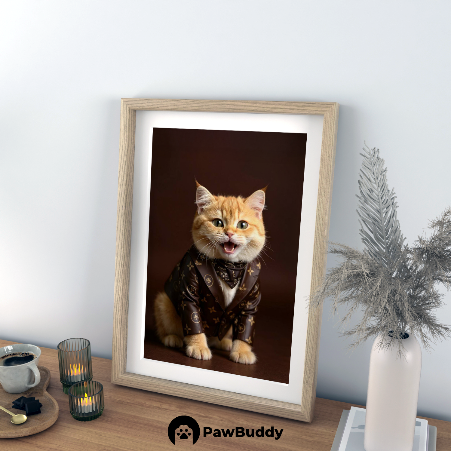 Custom Pet Poster Warm Amber Classic Portrait – Personalized High-Resolution Matte Print for Wall Art, Home Decor, or Unique Luxury-Inspired Gifts for Pet Lovers (Frame Not Included)