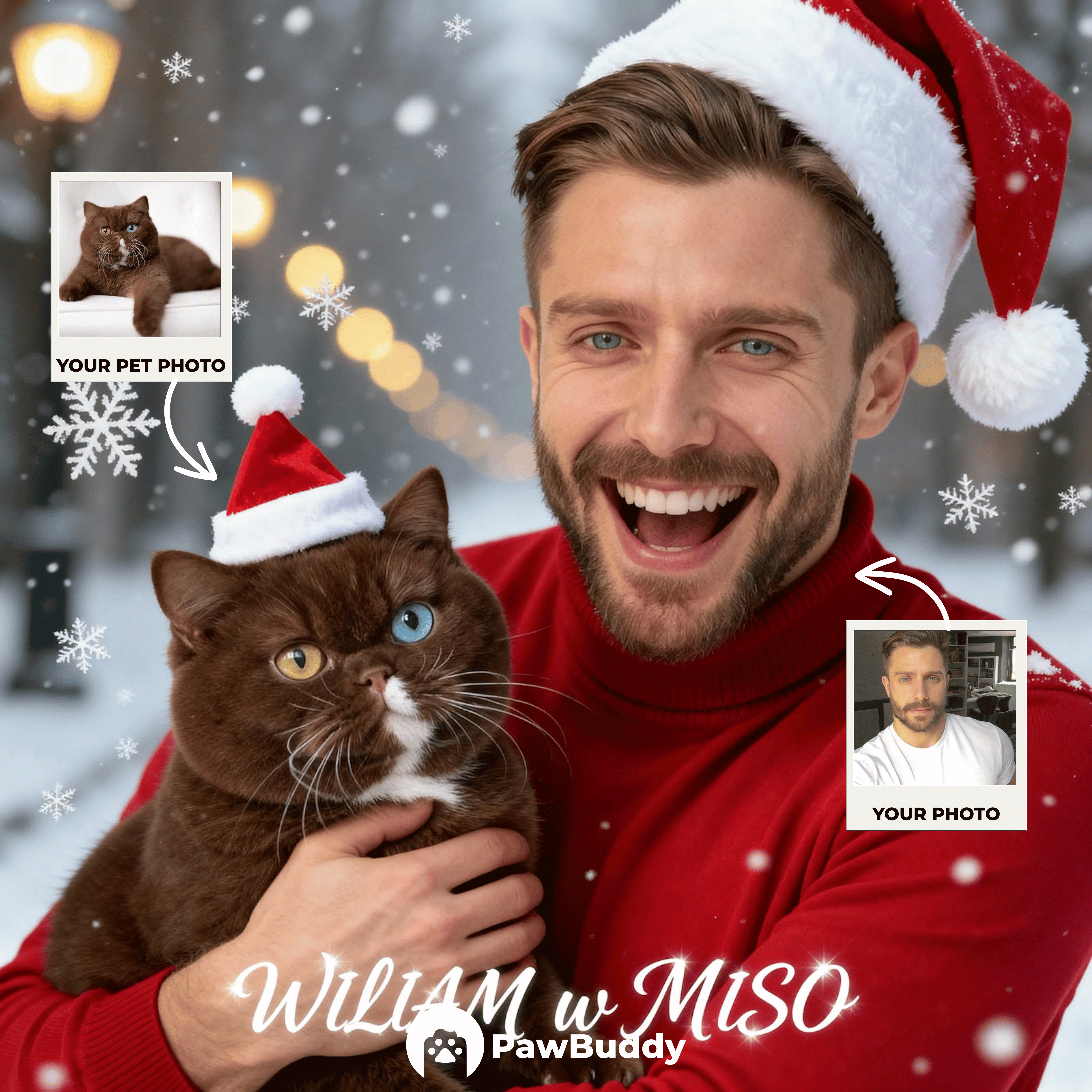 Custom Human & Pet Portrait Merry Christmas Digital Artwork - Personalized High Resolution Artwork for Pet Lovers, Perfect for Online Sharing or as a Heartwarming Holiday Keepsake