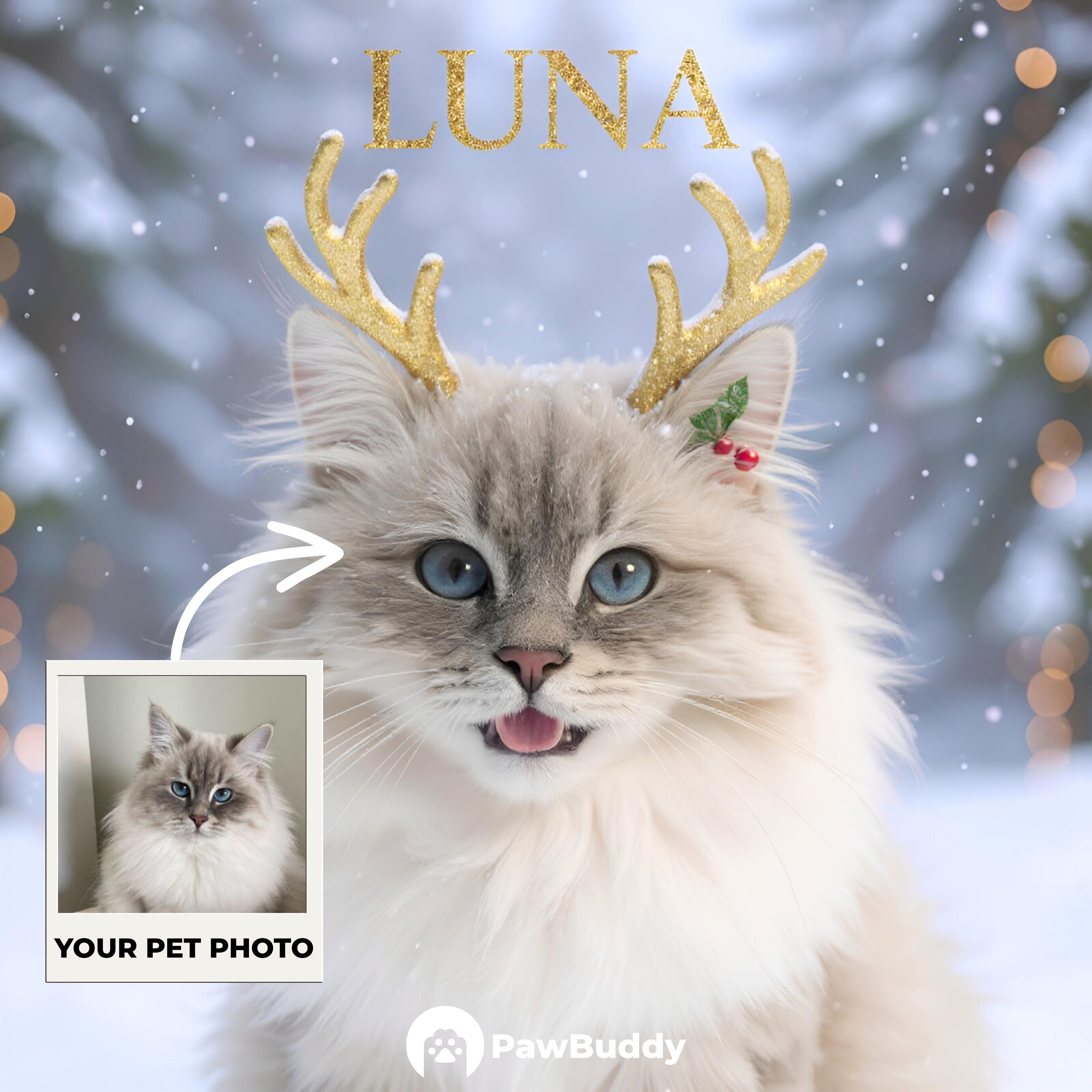 Custom Pet Portrait Snowy Reindeer Christmas Style Digital Artwork – Personalized High-Resolution Artwork for Pet Lovers, Perfect for Online Sharing or as a Unique Holiday Keepsake
