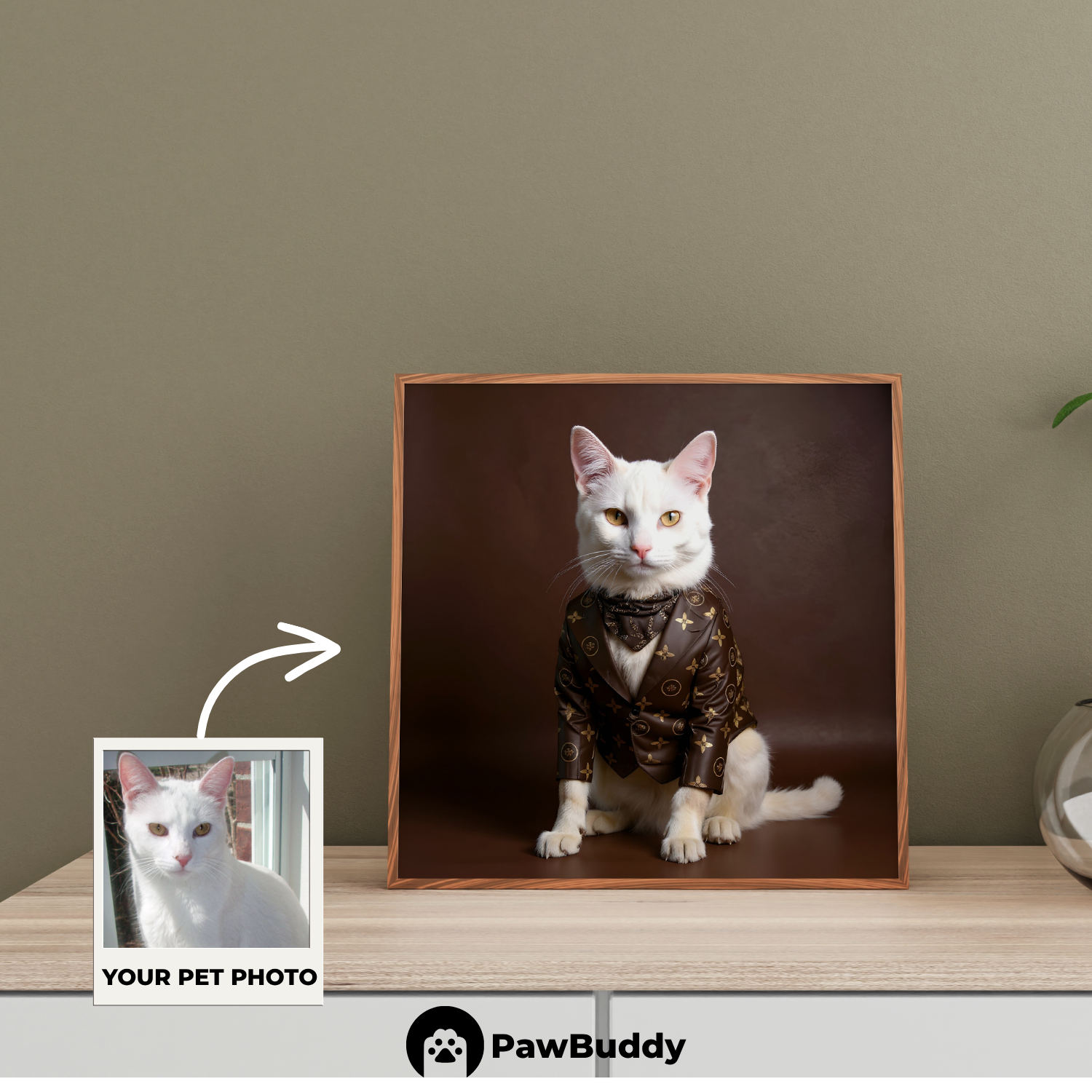 Custom Pet Poster Warm Amber Classic Portrait – Personalized High-Resolution Matte Print for Wall Art, Home Decor, or Unique Luxury-Inspired Gifts for Pet Lovers (Frame Not Included)