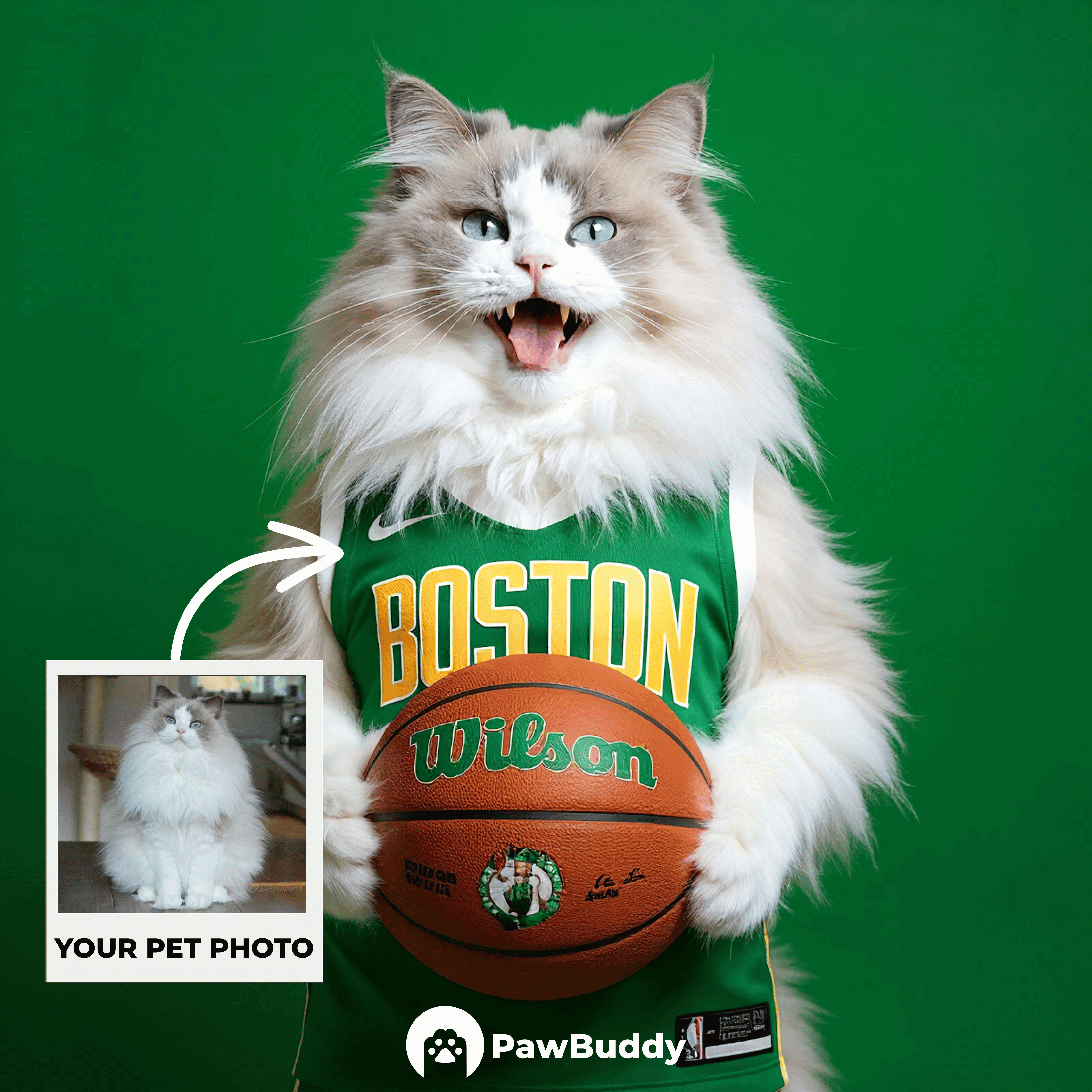 Custom Pet Portrait Emerald Spirit Basketball Style Digital Artwork – Personalized High-Resolution Artwork for Pet Lovers, Perfect for Online Sharing or as a Unique Sports-Themed Keepsake