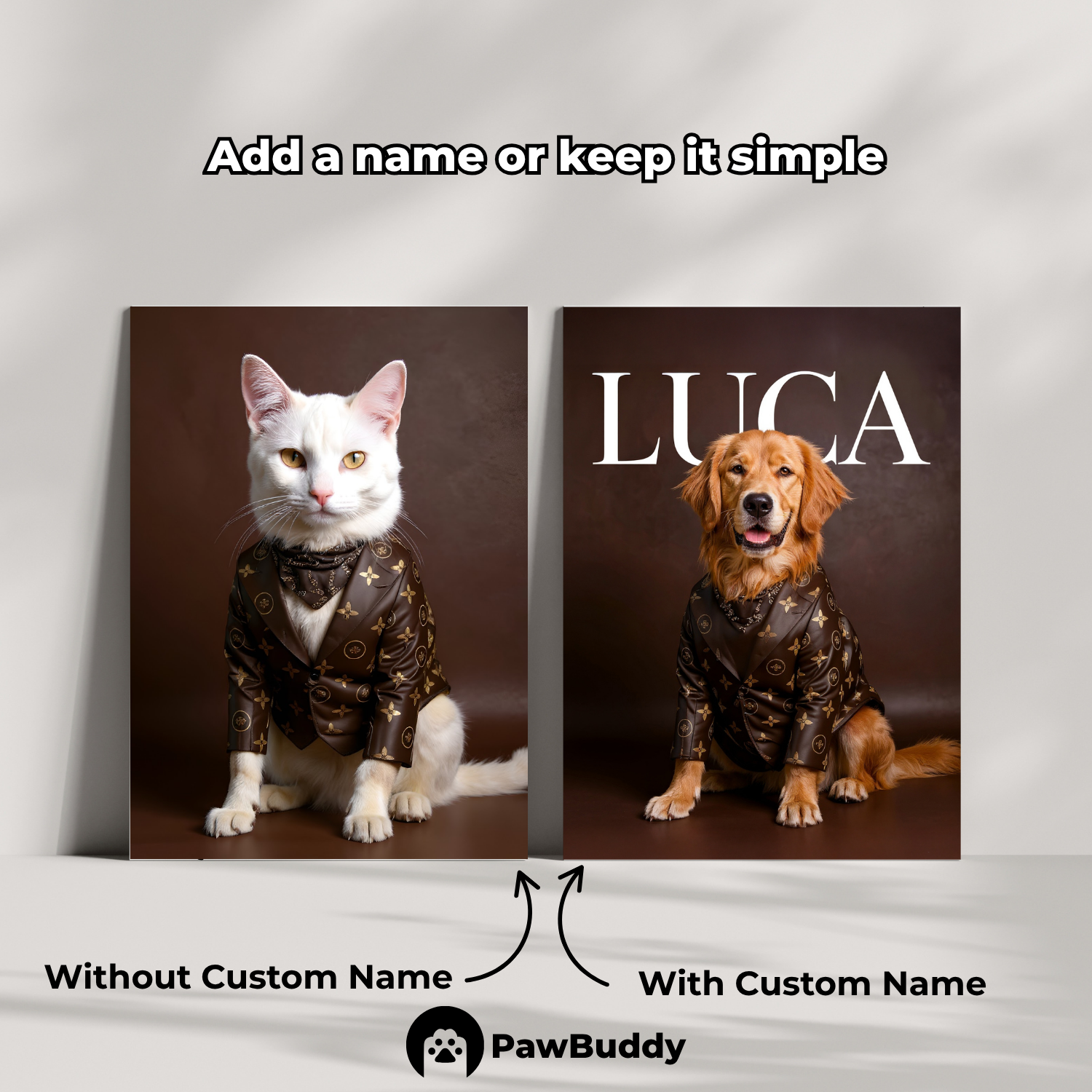 Custom Pet Poster Warm Amber Classic Portrait – Personalized High-Resolution Matte Print for Wall Art, Home Decor, or Unique Luxury-Inspired Gifts for Pet Lovers (Frame Not Included)