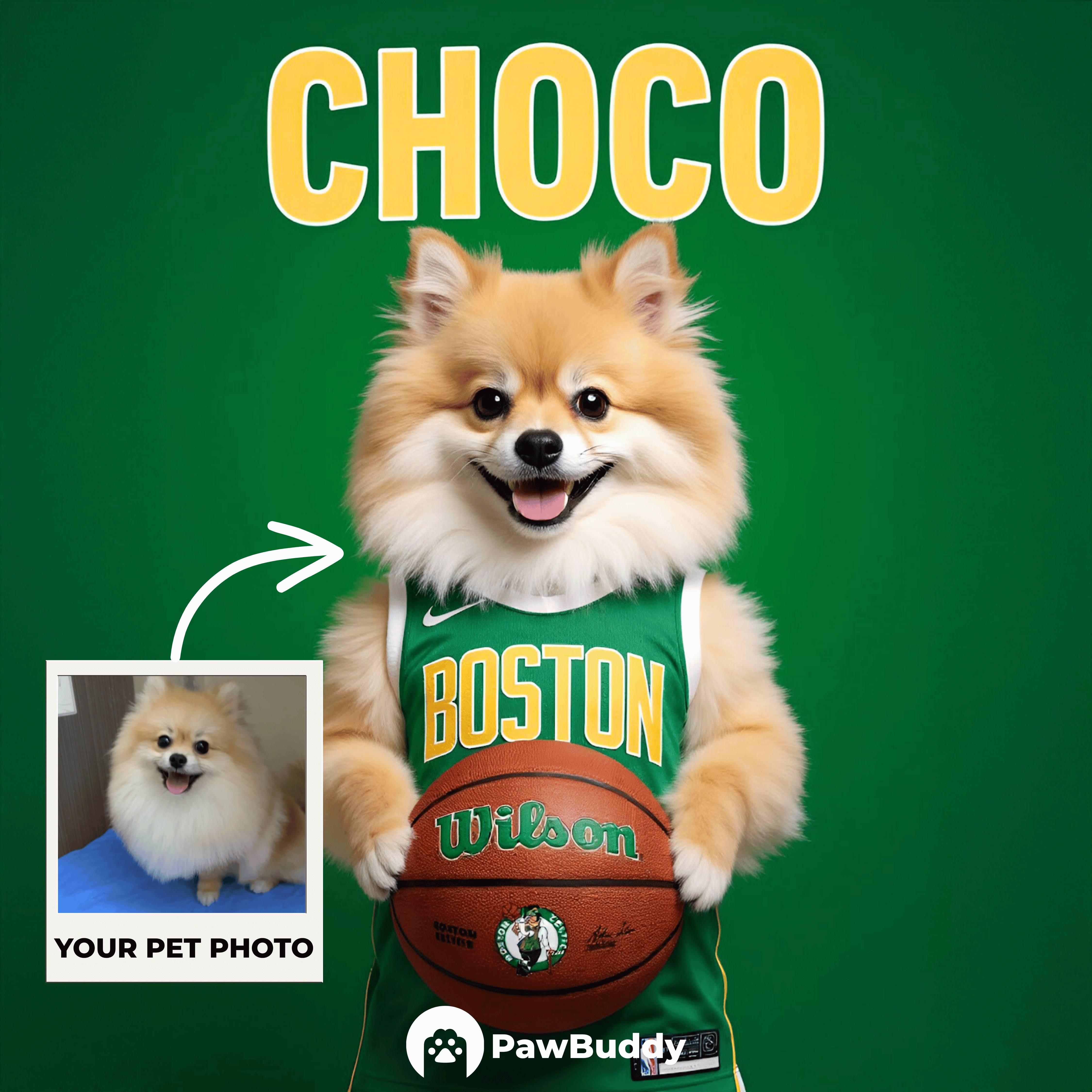 Custom Pet Portrait Emerald Spirit Basketball Style Digital Artwork – Personalized High-Resolution Artwork for Pet Lovers, Perfect for Online Sharing or as a Unique Sports-Themed Keepsake