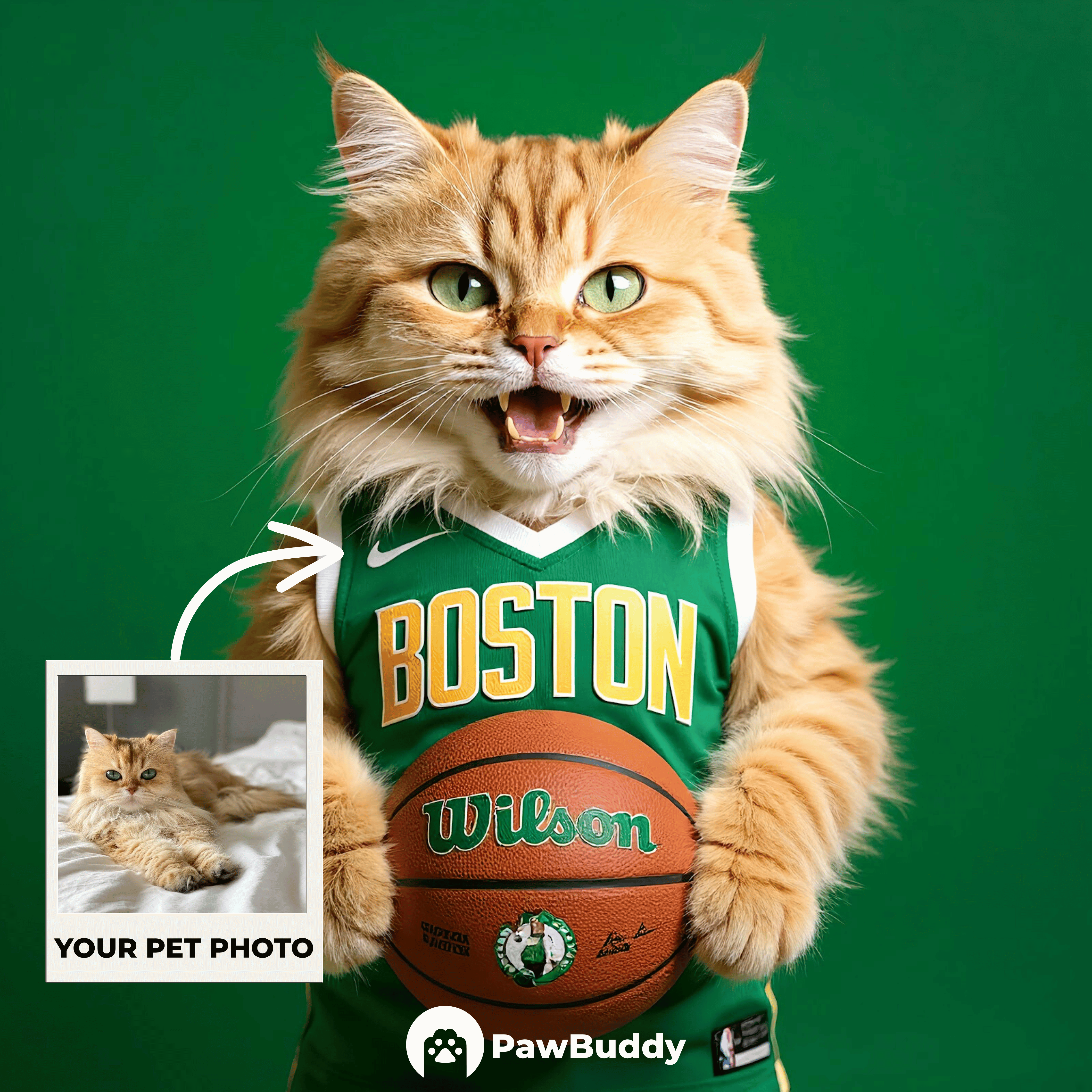 Custom Pet Portrait Emerald Spirit Basketball Style Digital Artwork – Personalized High-Resolution Artwork for Pet Lovers, Perfect for Online Sharing or as a Unique Sports-Themed Keepsake