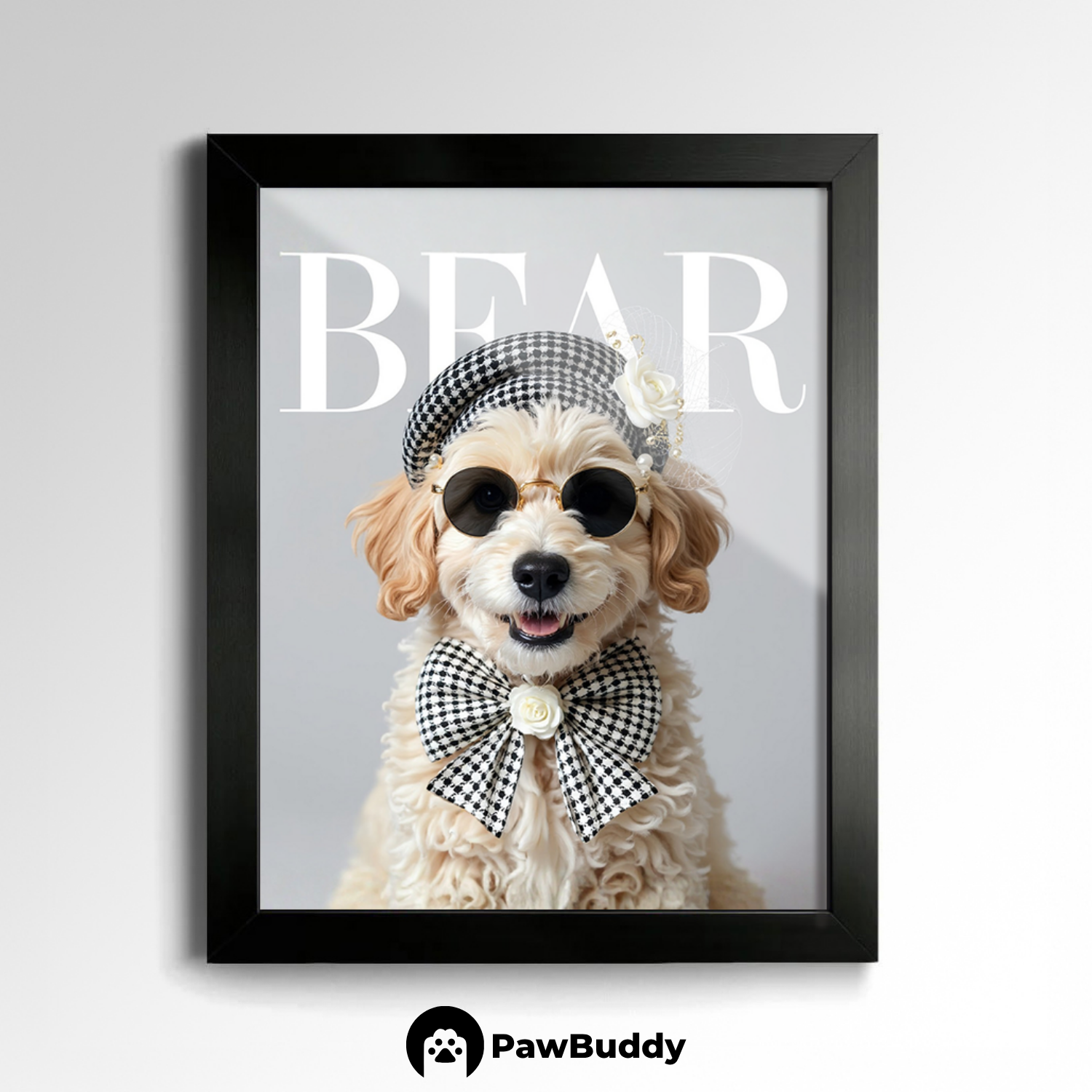 Custom Pet Poster Chic Monochrome Elegance Portrait – Personalized High-Resolution Matte Print for Wall Art, Home Decor, or Unique Luxury-Inspired Gifts for Pet Lovers (Frame Not Included)
