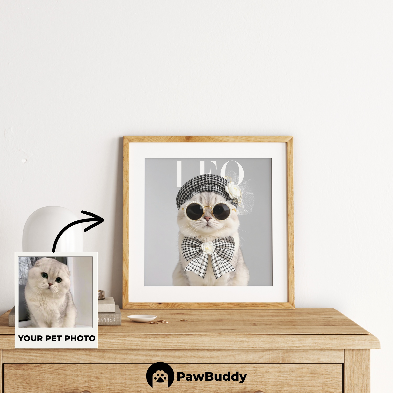 Custom Pet Poster Chic Monochrome Elegance Portrait – Personalized High-Resolution Matte Print for Wall Art, Home Decor, or Unique Luxury-Inspired Gifts for Pet Lovers (Frame Not Included)