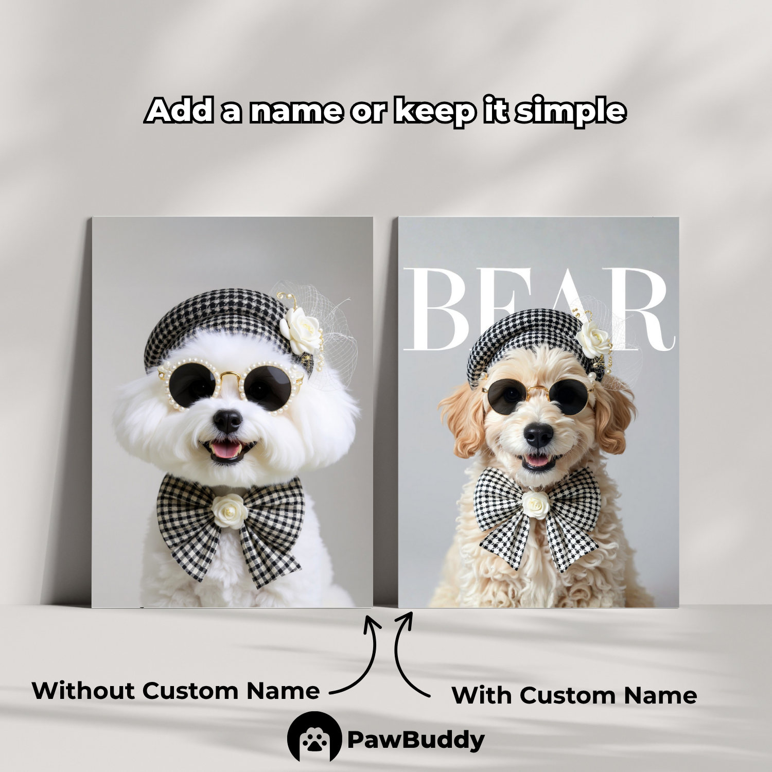 Custom Pet Poster Chic Monochrome Elegance Portrait – Personalized High-Resolution Matte Print for Wall Art, Home Decor, or Unique Luxury-Inspired Gifts for Pet Lovers (Frame Not Included)