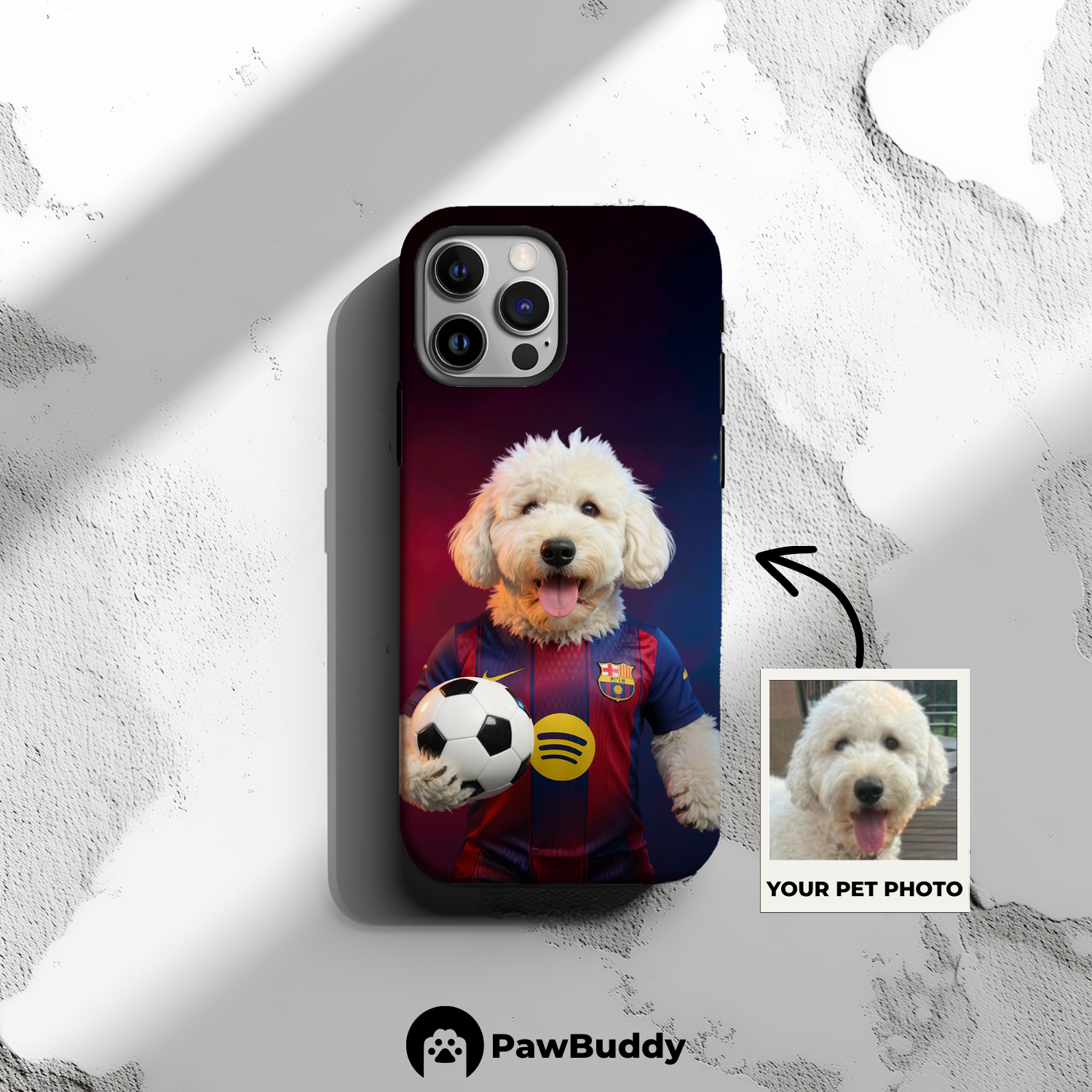Custom Pet Phone Case for iPhone 11–17, Personalized Royal Game Champion Soccer Portrait Design, Dual-Layer Shockproof PC+TPU Protective Cover with Glossy Wraparound Printing, Unique Gift for Pet Lovers