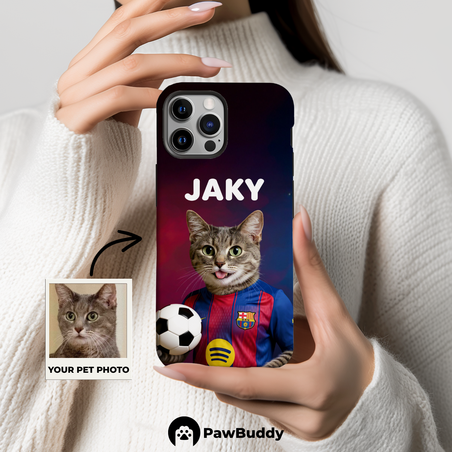 Custom Pet Phone Case for iPhone 11–17, Personalized Royal Game Champion Soccer Portrait Design, Dual-Layer Shockproof PC+TPU Protective Cover with Glossy Wraparound Printing, Unique Gift for Pet Lovers
