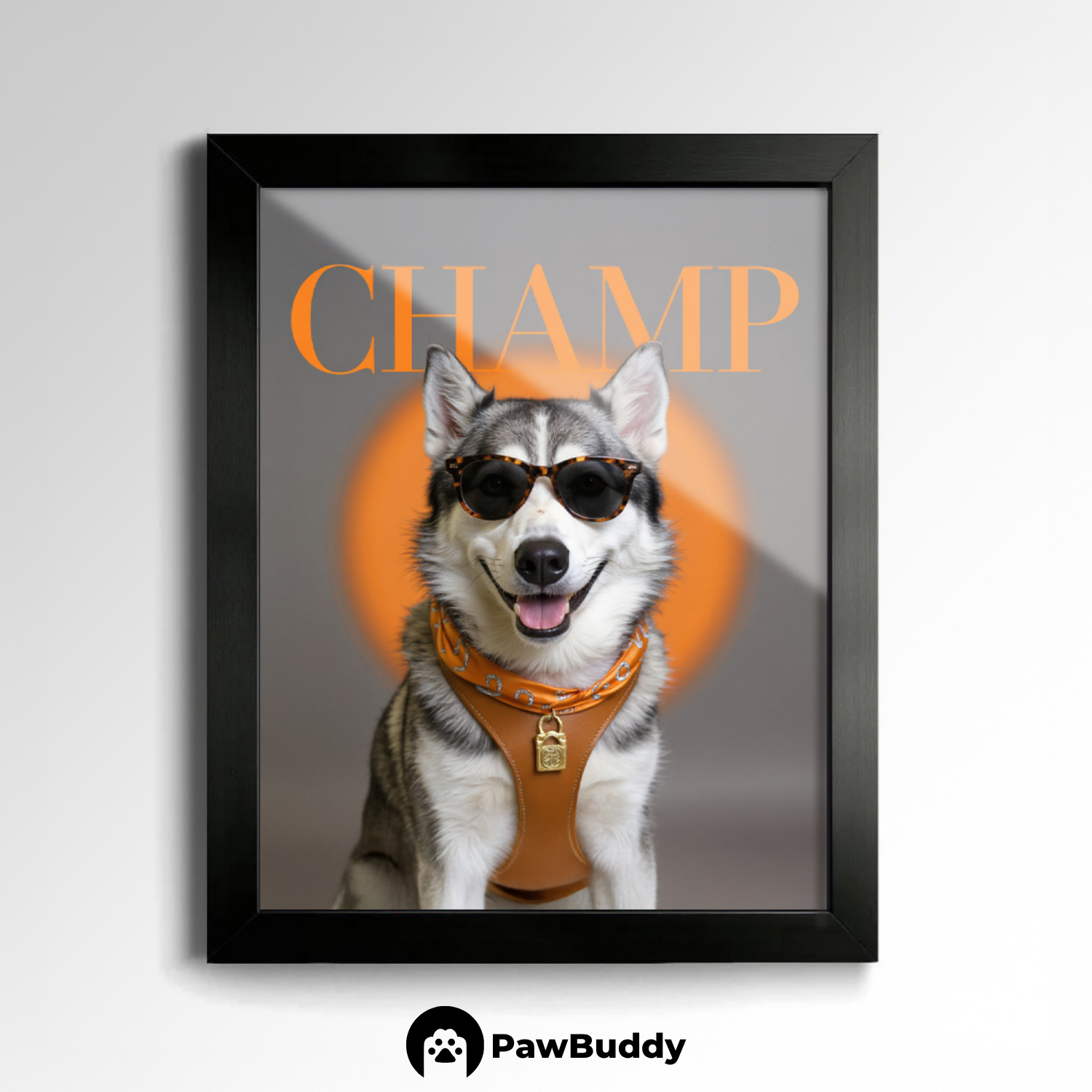 Custom Pet Poster Vibrant Sunset Couture Portrait – Personalized High-Resolution Matte Print for Wall Art, Home Decor, or Unique Luxury-Inspired Gifts for Pet Lovers (Frame Not Included)