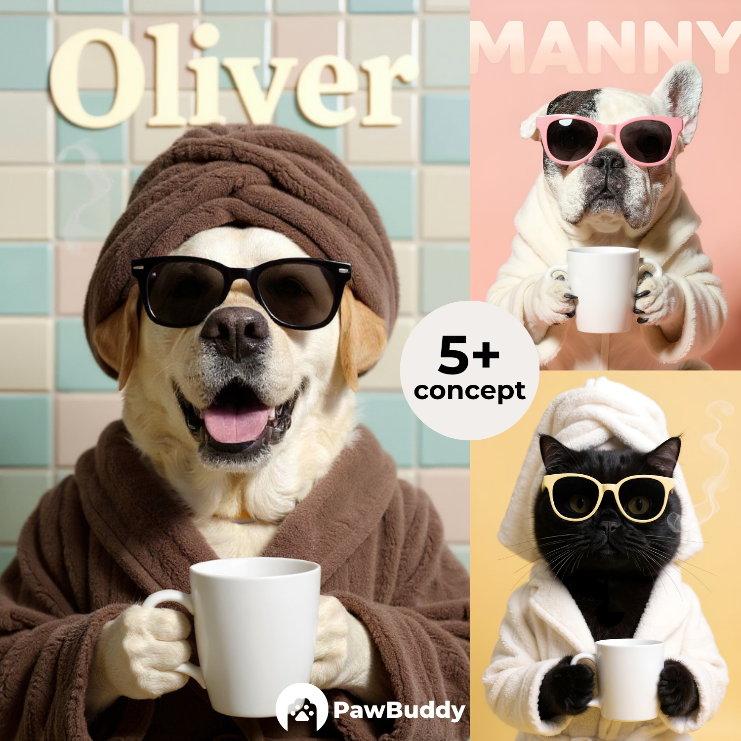 Custom Pet Portrait Cozy Robe Spa Day Digital Artwork - Personalized High-Resolution Artwork for Pet Lovers, Perfect for Online Sharing or as a Unique Relaxation-Themed Keepsake