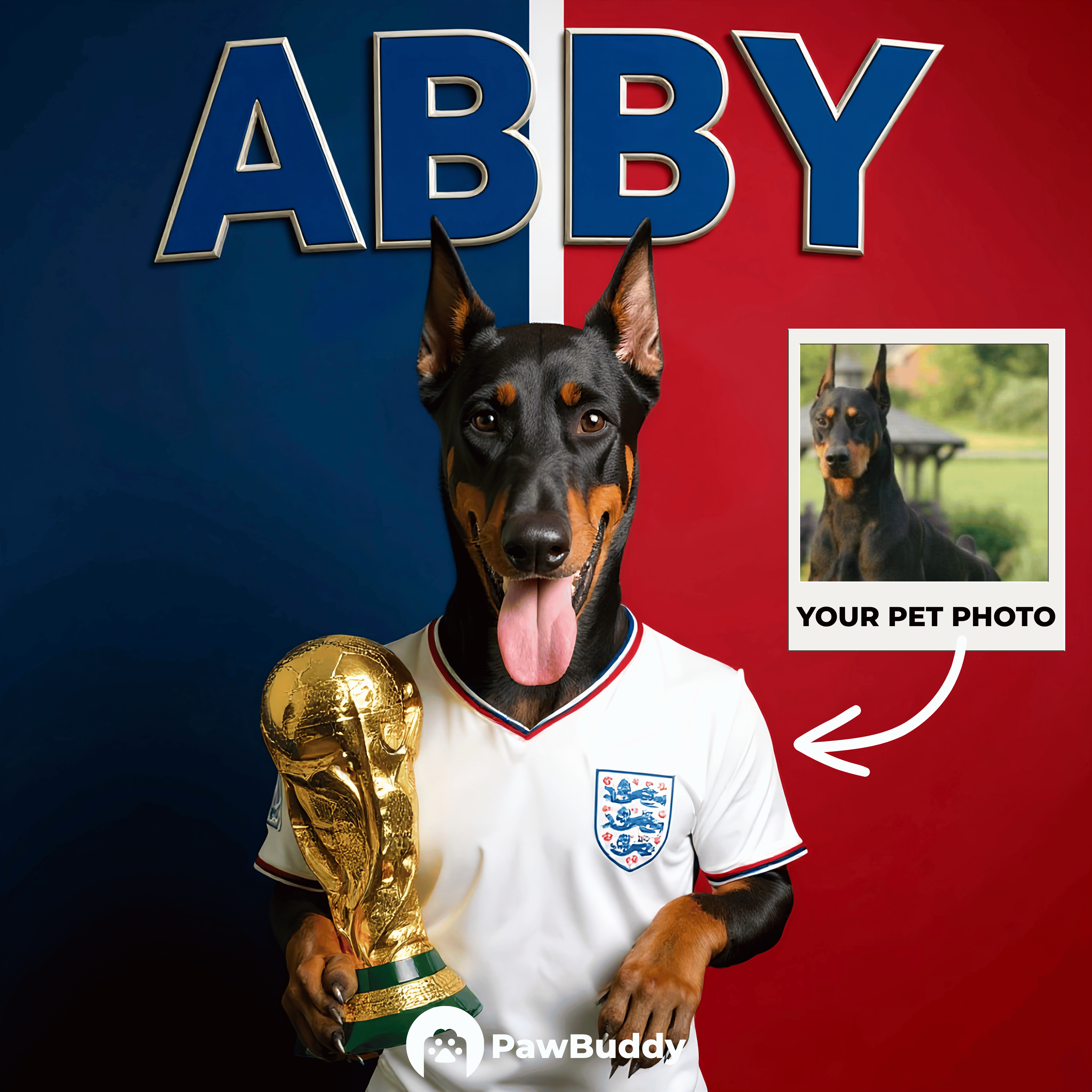 Custom Pet Portrait England Victory Football Style Digital Artwork - Personalized High-Resolution Artwork for Pet Lovers, Perfect for Online Sharing or as a Unique Sports Themed Keepsake