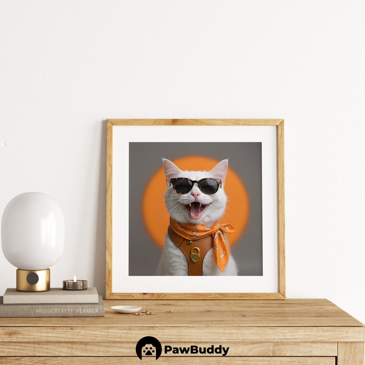 Custom Pet Poster Vibrant Sunset Couture Portrait – Personalized High-Resolution Matte Print for Wall Art, Home Decor, or Unique Luxury-Inspired Gifts for Pet Lovers (Frame Not Included)