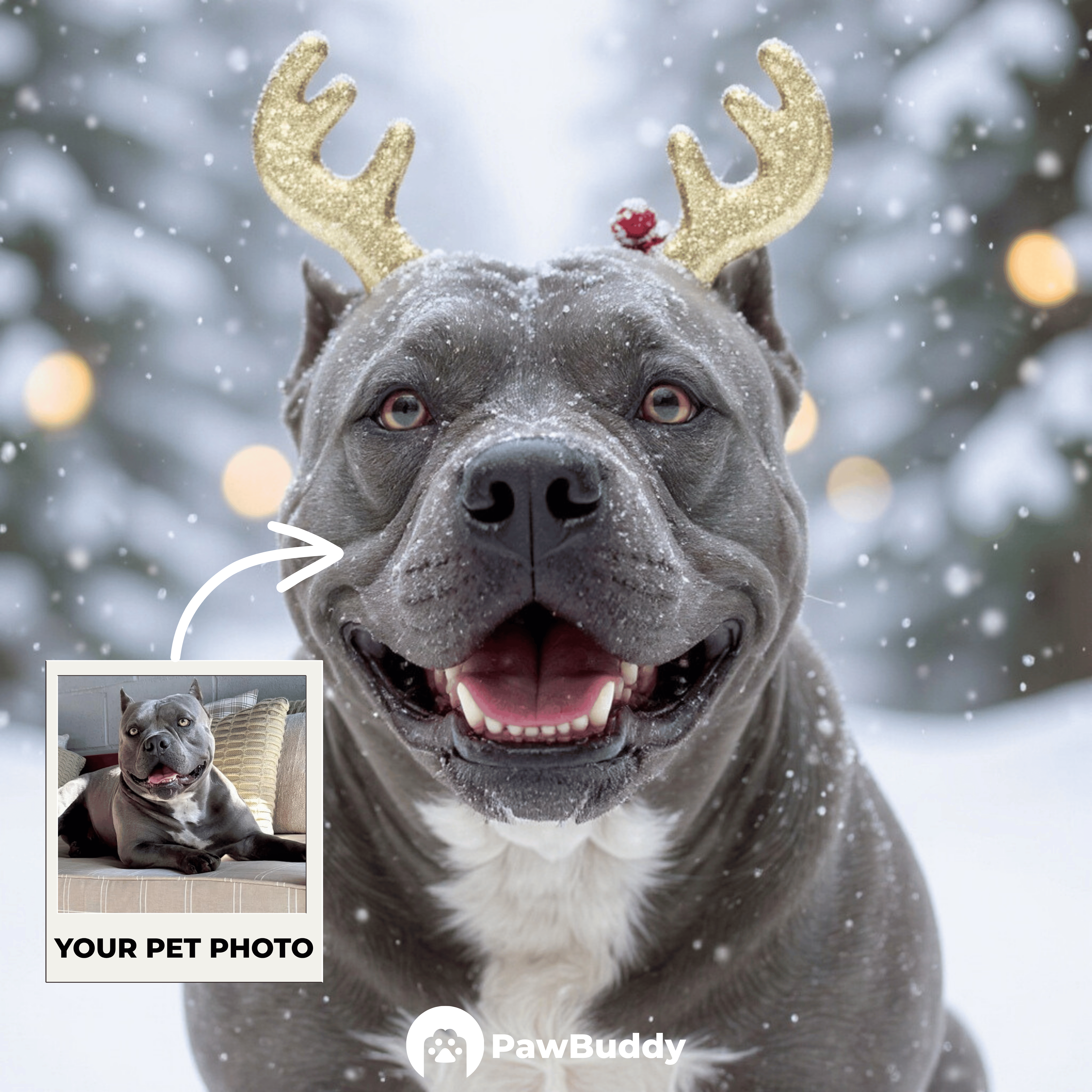 Custom Pet Portrait Snowy Reindeer Christmas Style Digital Artwork – Personalized High-Resolution Artwork for Pet Lovers, Perfect for Online Sharing or as a Unique Holiday Keepsake