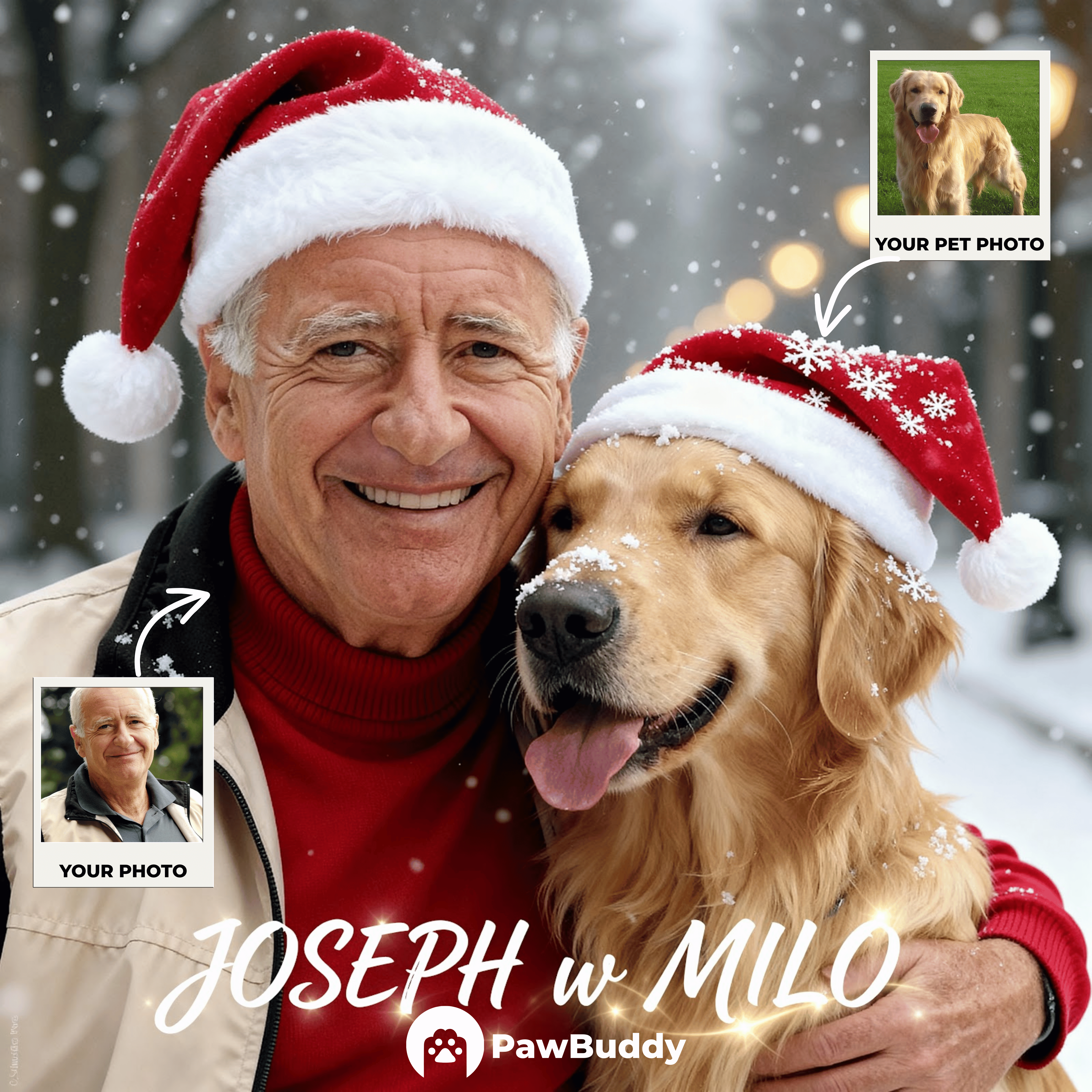 Custom Human & Pet Portrait Merry Christmas Digital Artwork - Personalized High Resolution Artwork for Pet Lovers, Perfect for Online Sharing or as a Heartwarming Holiday Keepsake