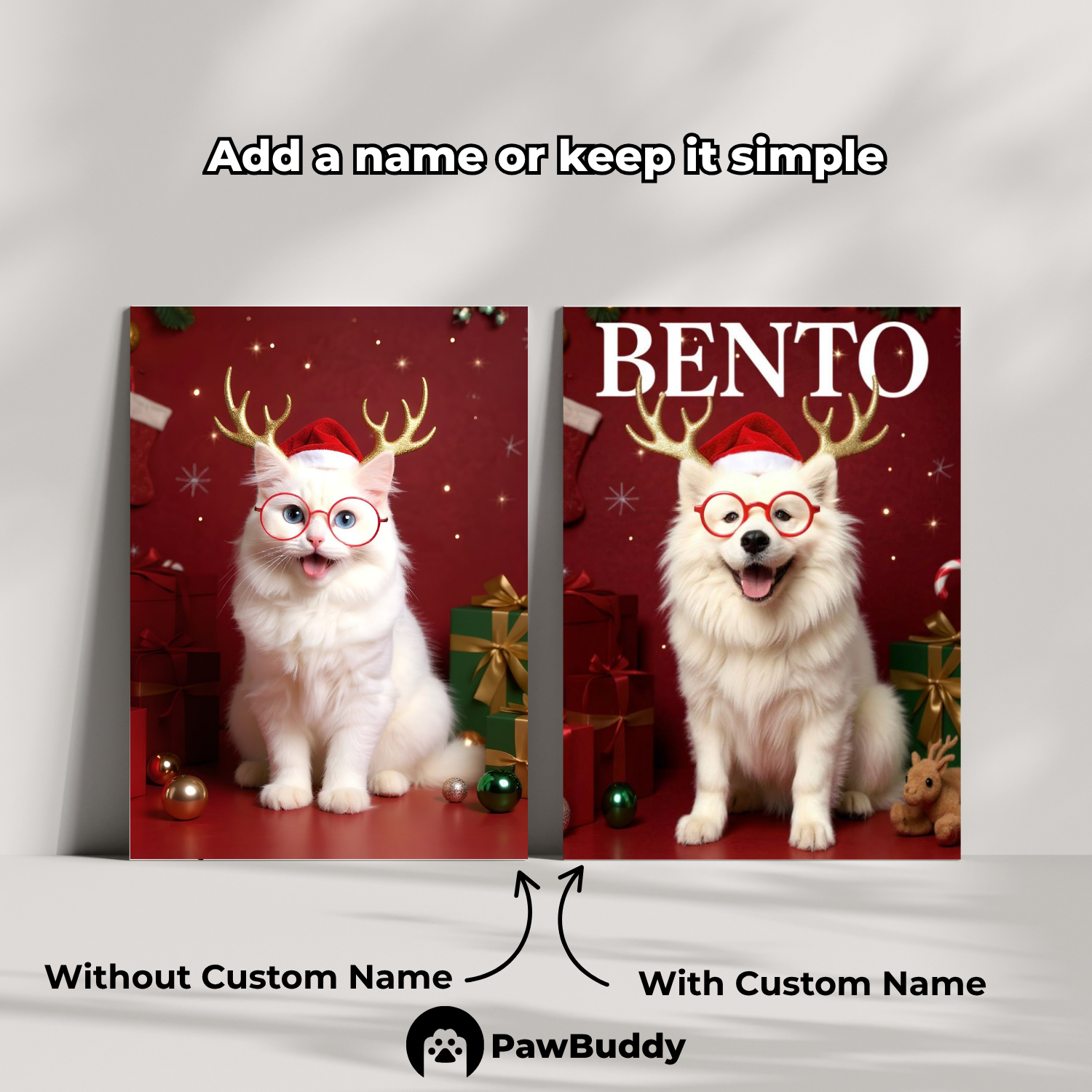 Custom Pet Poster Merry Reindeer Christmas Portrait – Personalized High-Resolution Matte Print for Wall Art, Home Decor, or Unique Holiday Gifts for Pet Lovers (Frame Not Included)