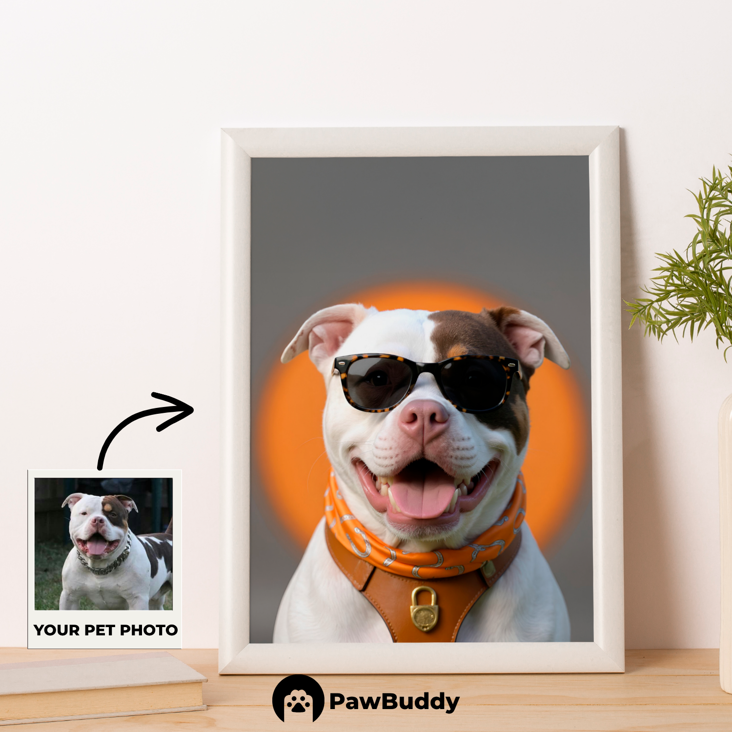Custom Pet Poster Vibrant Sunset Couture Portrait – Personalized High-Resolution Matte Print for Wall Art, Home Decor, or Unique Luxury-Inspired Gifts for Pet Lovers (Frame Not Included)