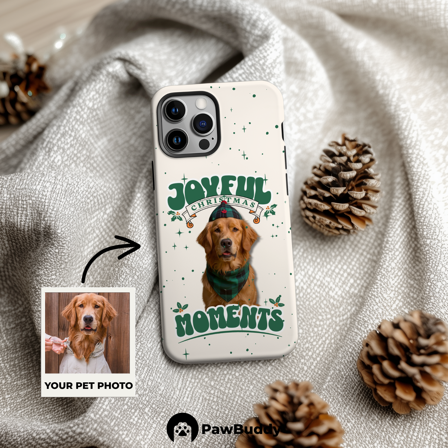 Custom Pet Phone Case for iPhone 11–17, Personalized Joyful Christmas Moments Design, Dual-Layer Shockproof PC+TPU Protective Cover with Glossy Wraparound Printing, Unique Gift for Pet Lovers