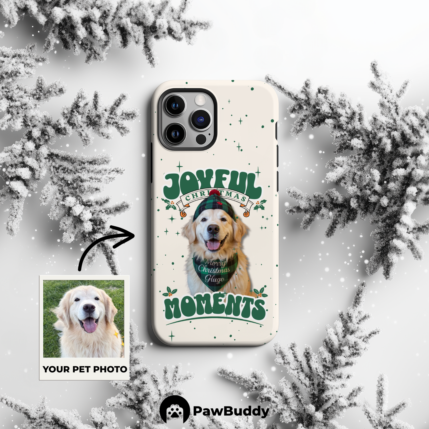 Custom Pet Phone Case for iPhone 11–17, Personalized Joyful Christmas Moments Design, Dual-Layer Shockproof PC+TPU Protective Cover with Glossy Wraparound Printing, Unique Gift for Pet Lovers