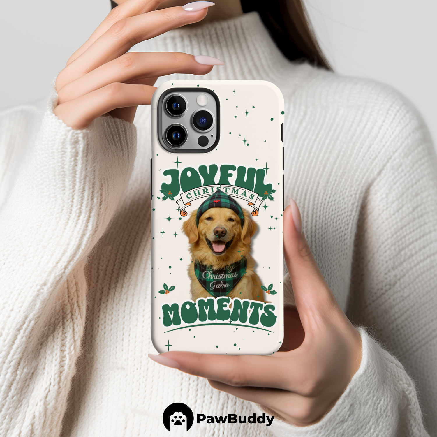 Custom Pet Phone Case for iPhone 11–17, Personalized Joyful Christmas Moments Design, Dual-Layer Shockproof PC+TPU Protective Cover with Glossy Wraparound Printing, Unique Gift for Pet Lovers