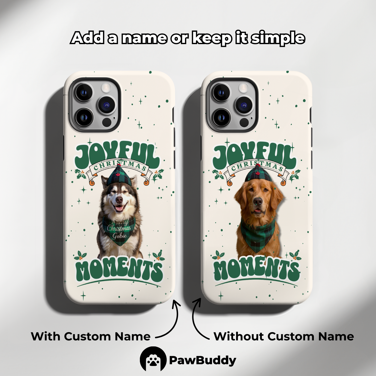 Custom Pet Phone Case for iPhone 11–17, Personalized Joyful Christmas Moments Design, Dual-Layer Shockproof PC+TPU Protective Cover with Glossy Wraparound Printing, Unique Gift for Pet Lovers