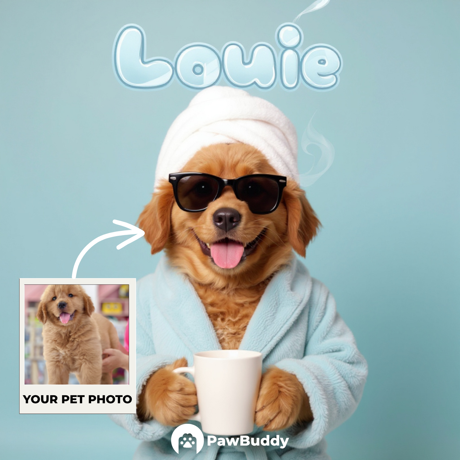 Custom Pet Portrait Cozy Robe Spa Day Digital Artwork - Personalized High-Resolution Artwork for Pet Lovers, Perfect for Online Sharing or as a Unique Relaxation-Themed Keepsake